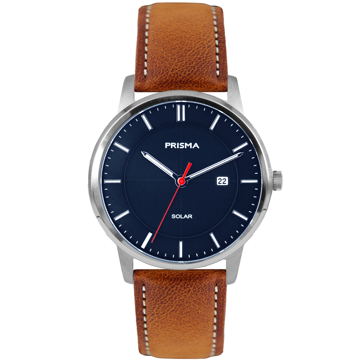 Prisma Solar Horloge P.1140 Blauw Titanium Cognac Leer Wr. 10atm