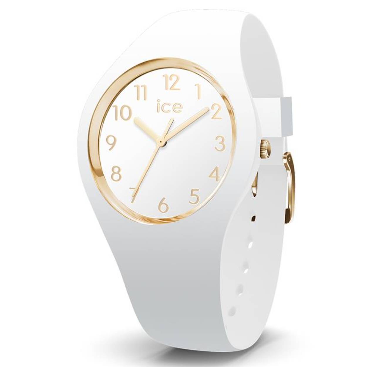 Ice watch uurwerk uit de 'Ice Glam' collectie
Model 'white gold' met witte siliconen band en goudkleurige gesp
Witte wijzerplaat met goudkleurige uuraanduiding: duidelijke cijfers!
Waterdichtheid: 10 ATM