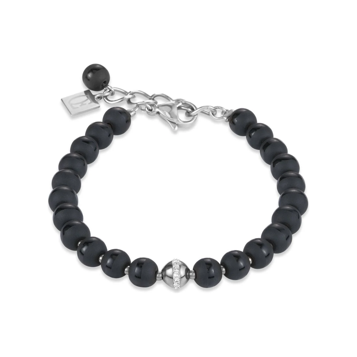 Armband zwart met zirkonia bol 