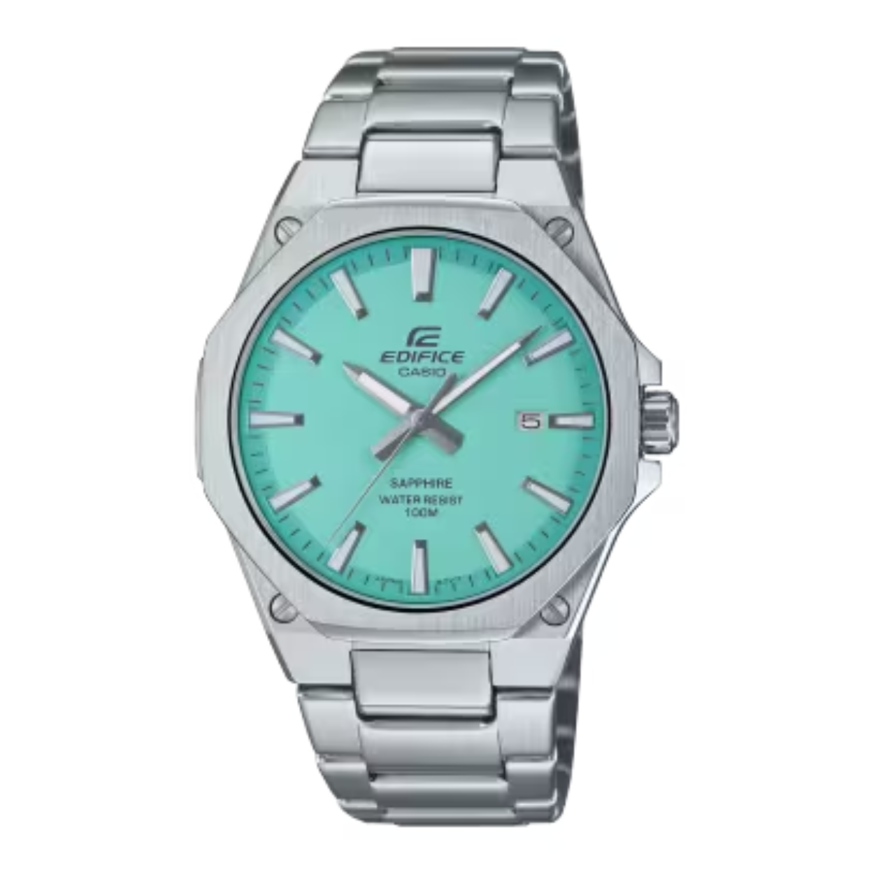 EDIFICE SLIM-serie met saffierkristal | Dit analoge model met drie wijzers heeft een dunne behuizing van 7,8 mm dik voor een betere pasvorm. Het horloge heeft een vlakke, achthoekige rand met een haarfijne afwerking voor een sportief én luxueus ontwerp. Een wijzerplaat met een nauwkeurige afwerking zorgt ook voor een luxueus gevoel. Met krasbestendig saffierkristal.