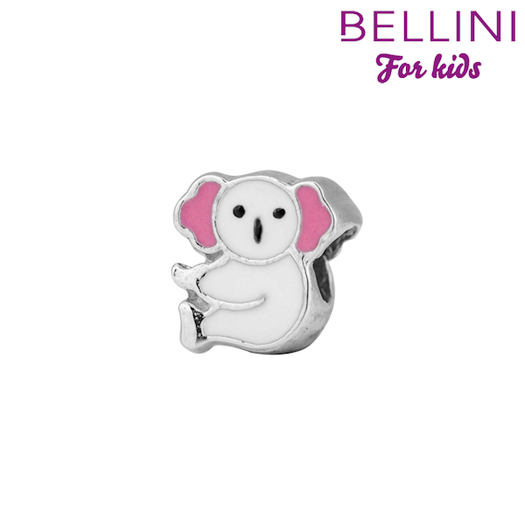 Bellini bedel zilver koala. Wit en roze. Bellini biedt een ruime collectie kleine zilveren beads aan (925 zilver). Stel je eigen armband samen en kies je favoriete beads zoals een dolfijn, hondepoot, cupcake of klavertje 4. Met een gekleurde stopper houd je de Bellini beads mooi op hun plek. Elk seizoen introduceert Bellini weer nieuwe vrolijke en kleurrijke beads. Alle Bellini kindersieraden worden geleverd in het bijbehorende roze buideltje en zijn een perfect cadeau voor een verjaardag, zwemdiploma, communie of andere feestelijke gelegenheid. Bellini for kids is een sieradenlijn welke speciaal voor de jonge meisjes is ontworpen. De gehele Bellini collectie is gemaakt van het eerste gehalte zilver (925) en voorzien van zirkonia's of vrolijk gekleurd emaille.