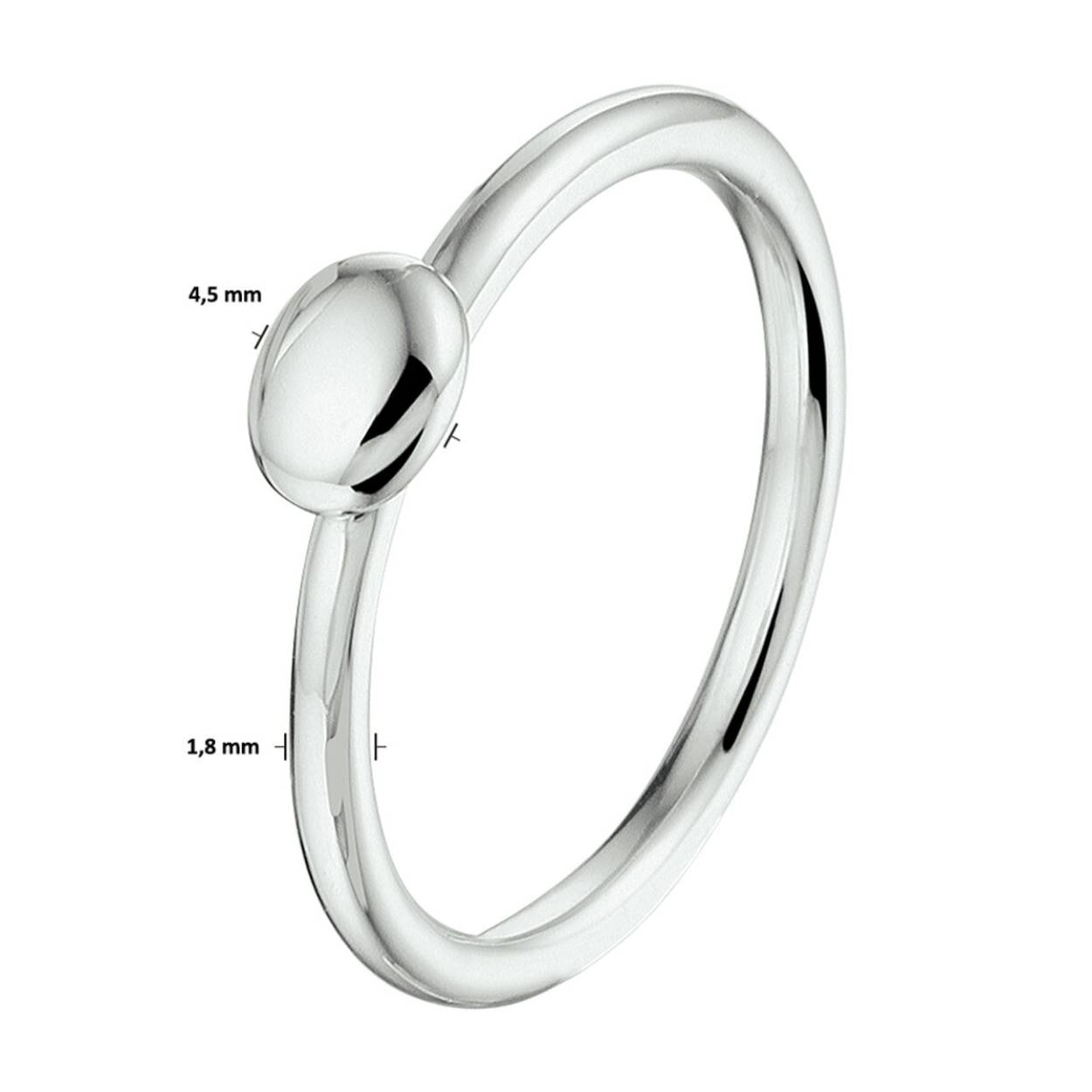  Gerhodineerd 925 zilveren aanschuifring met een bolletje. De ring heeft een breedte van 4.5mm. Tip: combineer de ring met andere aanschuifring.