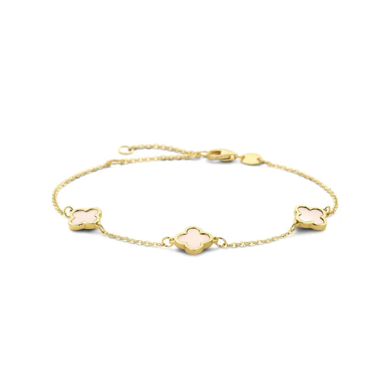 Swing Jewels 14k gouden HAPPINESS armbandje met parelmoer klavertjes. 