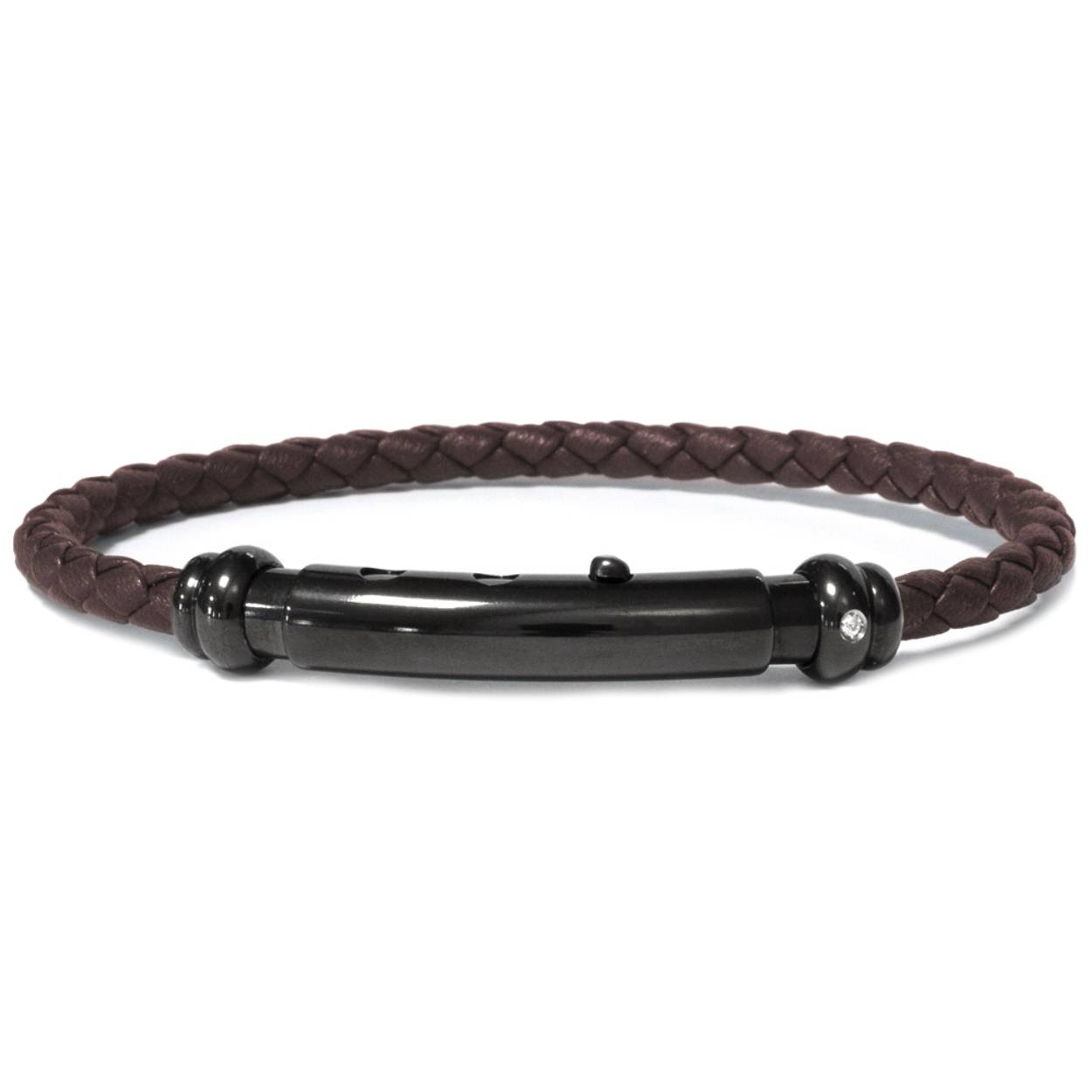 Borsari Gioielli armband edelstaal +18 krt / leer en diamant