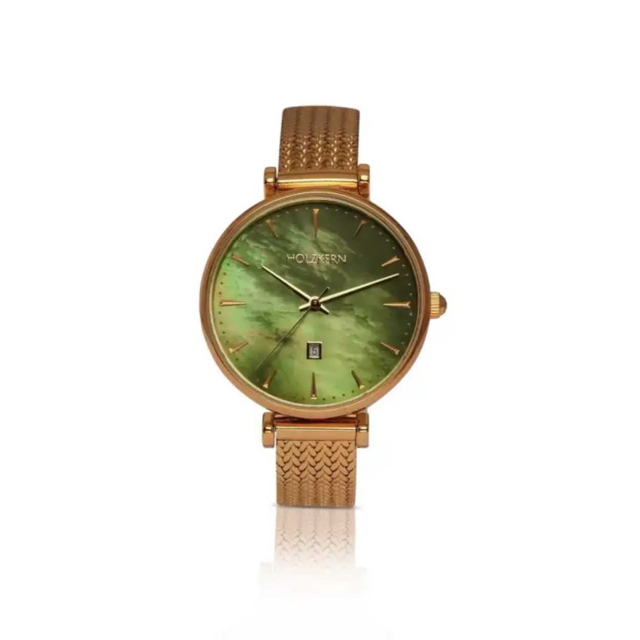 Holzkern horloge staal gp met parelmoer wijzerplaat en milanaiseband.