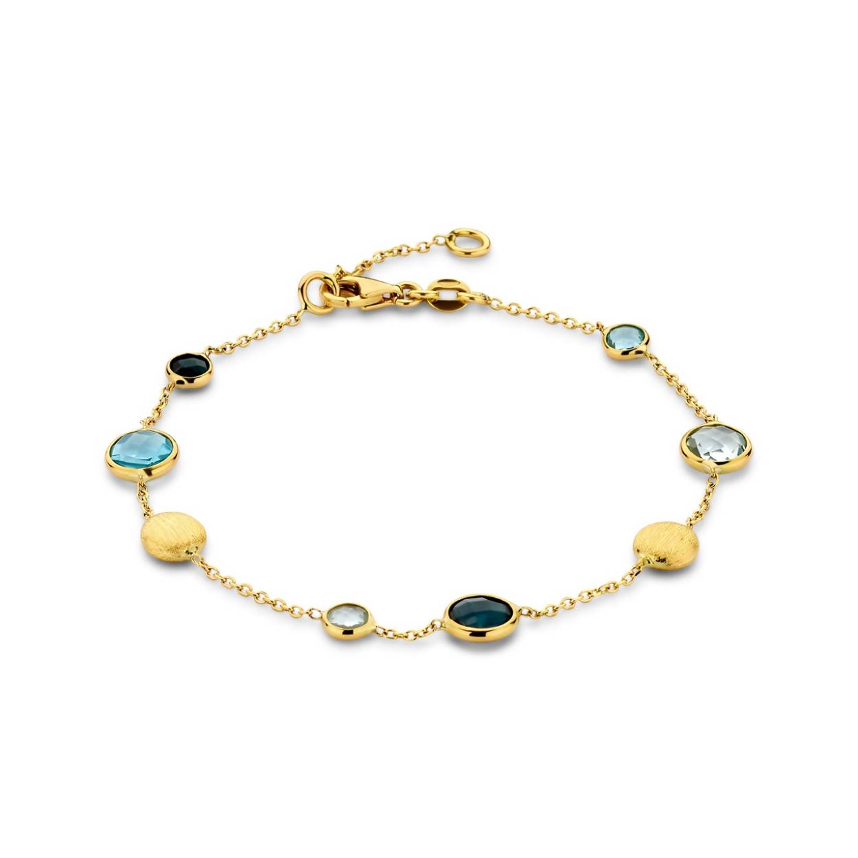 Geelgouden armband met London blue topaas en topaas