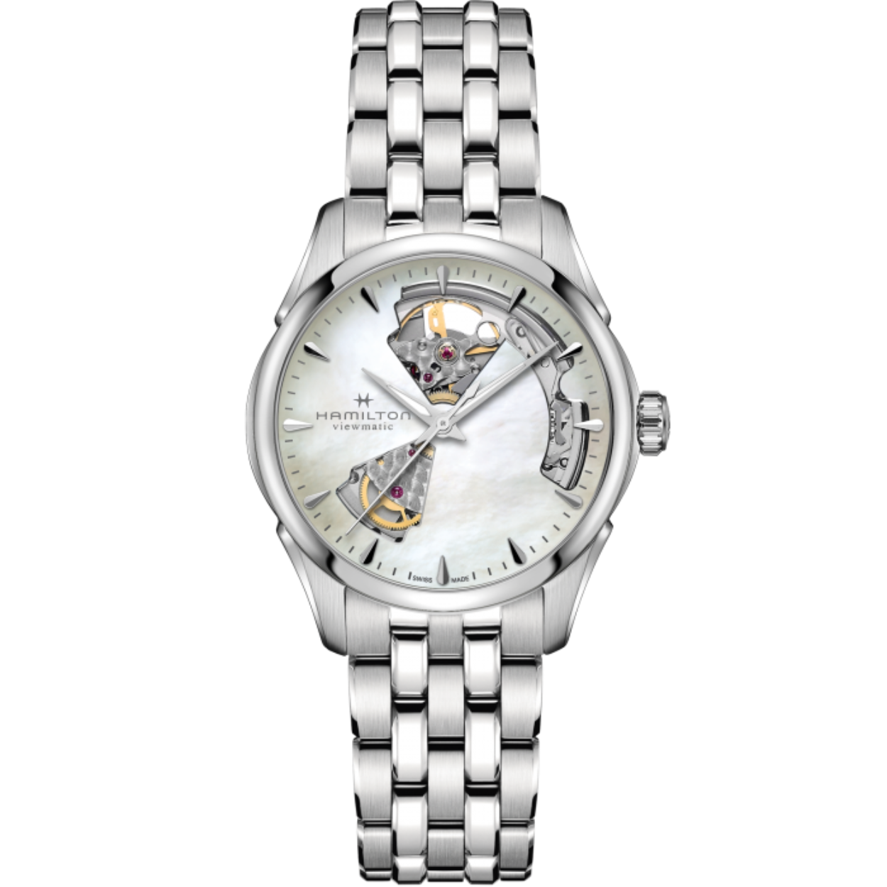 De Jazzmaster Open Heart 36 mm balanceert perfect hedendaagse verfijning met verfijnd vakmanschap. Een nauwkeurig aangescherpt ontwerp onthult het in Zwitserland vervaardigde automatische uurwerk in actie terwijl het de tijd bijhoudt op alle mooie momenten van het leven. Een verscheidenheid aan wijzerplaat- en bandcombinaties, gemaakt van hoogwaardige materialen, voorziet de moderne vrouw van een scala aan mogelijkheden.