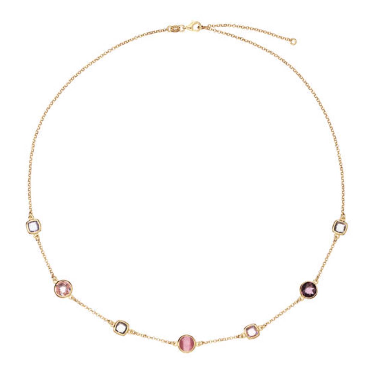 Zilver Verguld Anker Schakel Collier met Roze en Lila Stenen