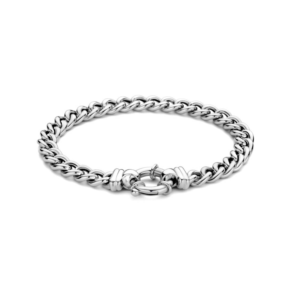 Gerhodineerd 925 zilveren gourmette armband uitgevoerd met een veerslot. De armband heeft een draaglengte van 19cm.