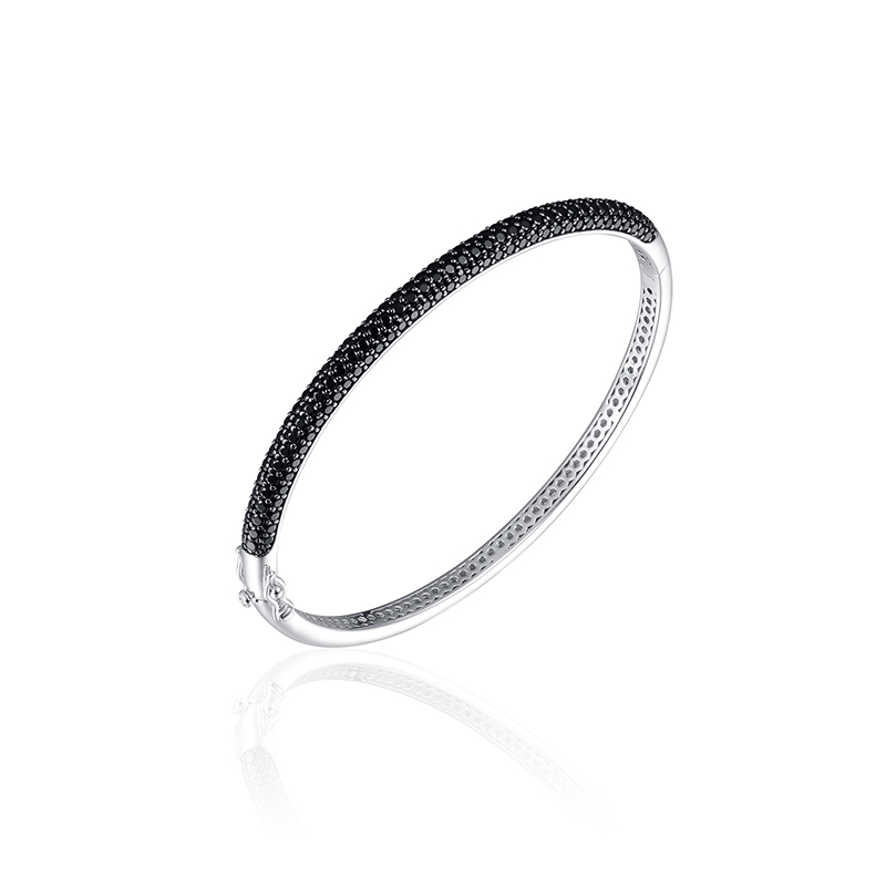 ZILVEREN BANGLE ARMBAND MET ZWARTE ZIRKONIA STEENTJES 4MM - 60MM