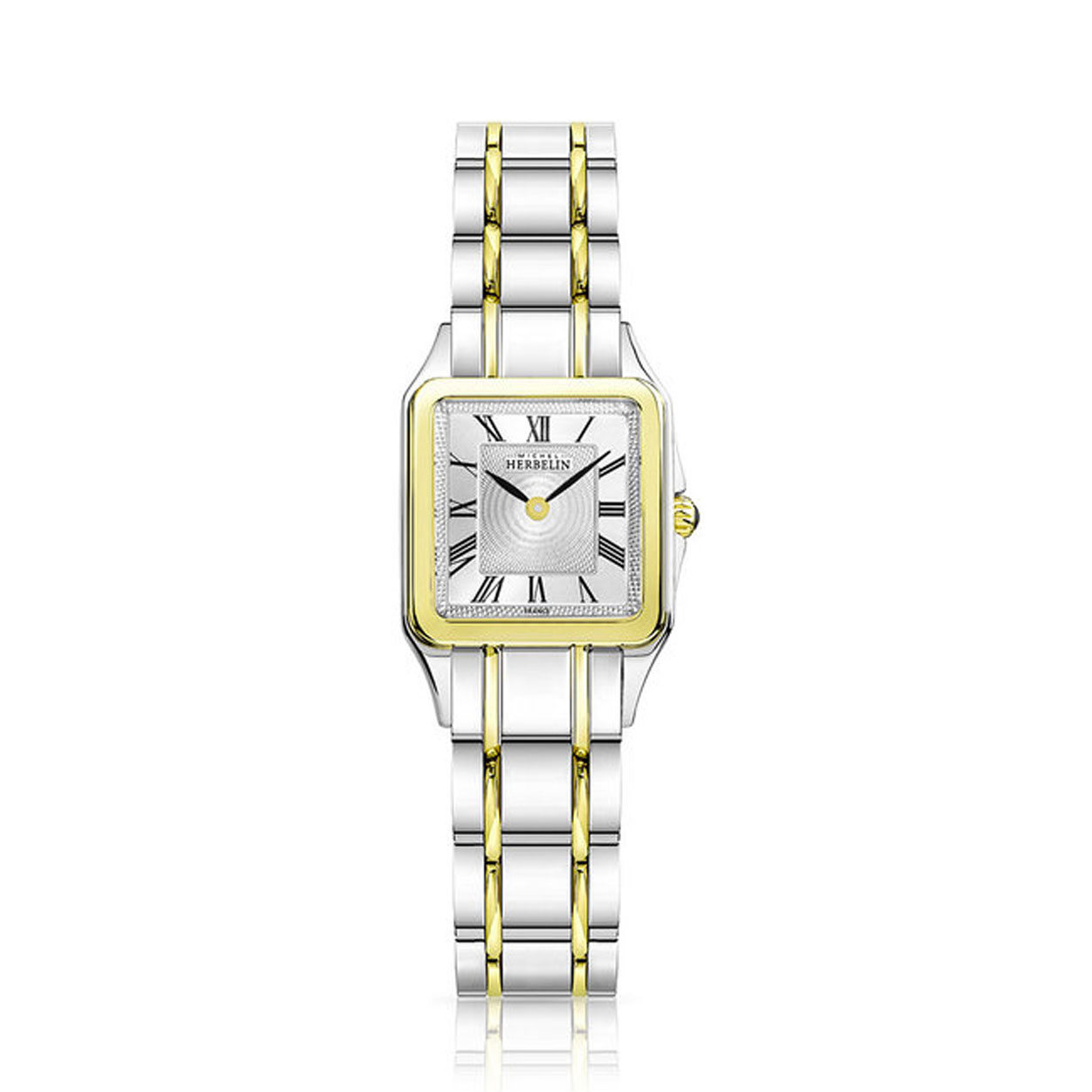 Michel Herbelin damesuurwerk uit de serie 'Luna' - Bicolor stalen band en kast (goud/zilverkleurig) - Zilverkleurige wijzerplaat met Romeinse cijfers - Saffierglas - Waterdichtheid: 5 ATM