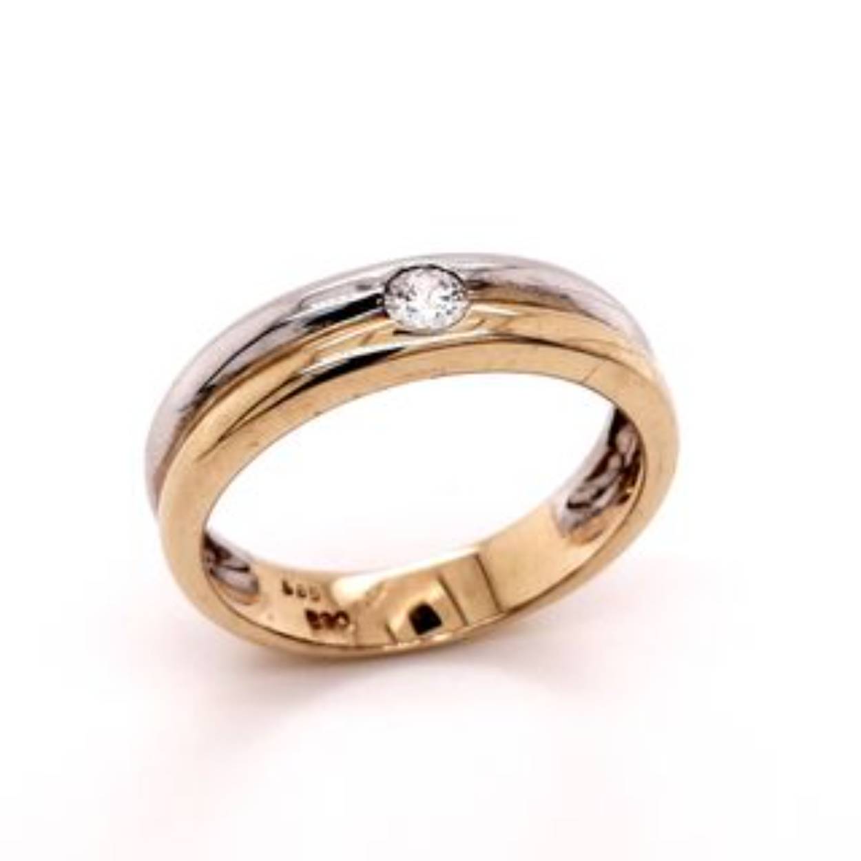 gouden ring met witgouden band en zirconia