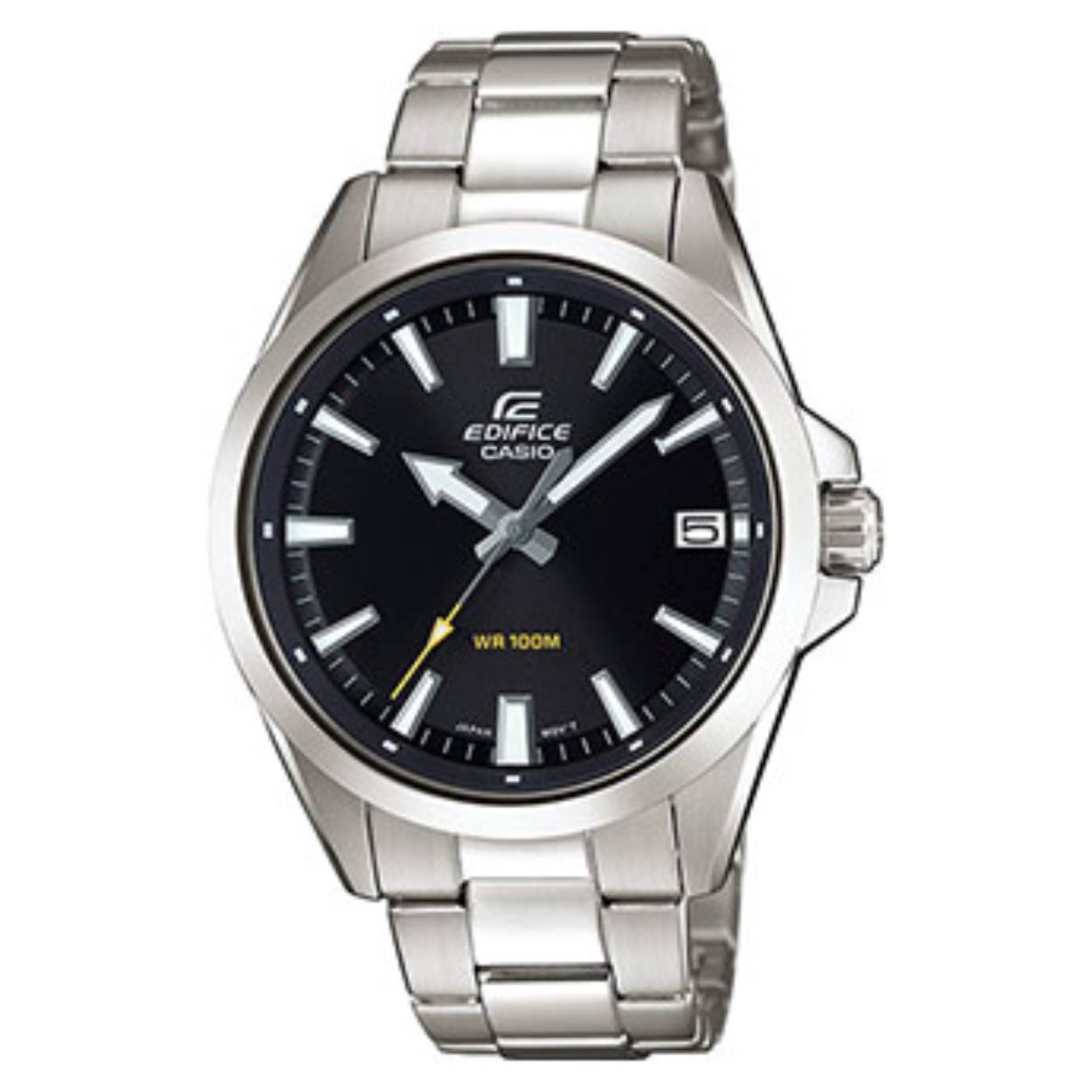 Dit Casio horloge behoort tot de Edifice collectie.
Referentienummer: EFV-100D-1AVUEF

Het horloge heeft een diameter van 48MM. De kast en de band zijn gemaakt van edelstaal. Het horloge heeft een zwarte wijzerplaat, mineraalglas, en is waterbestendig tot 10 ATM (zwemmen).