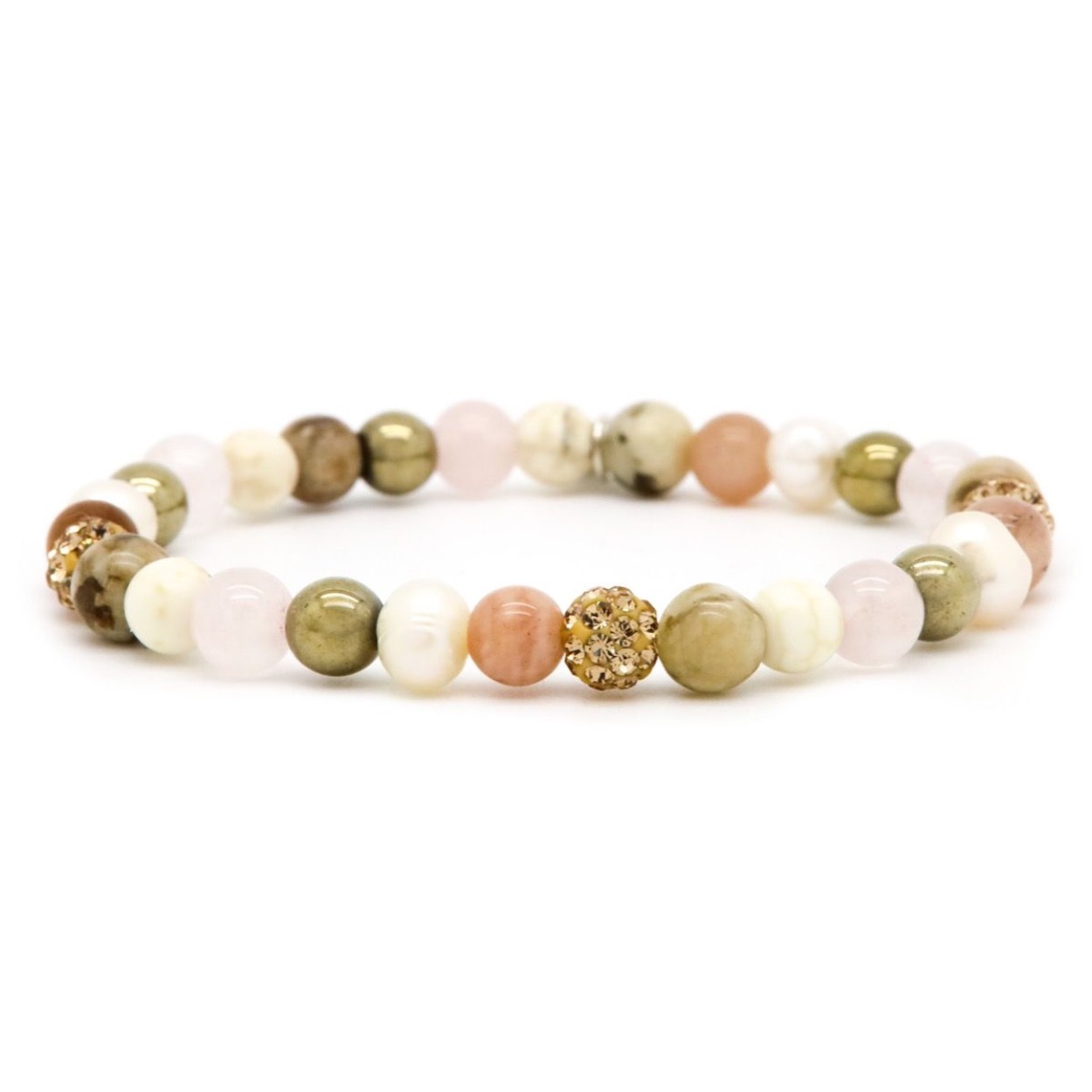 Karma armband, wit roze, goud kleurig