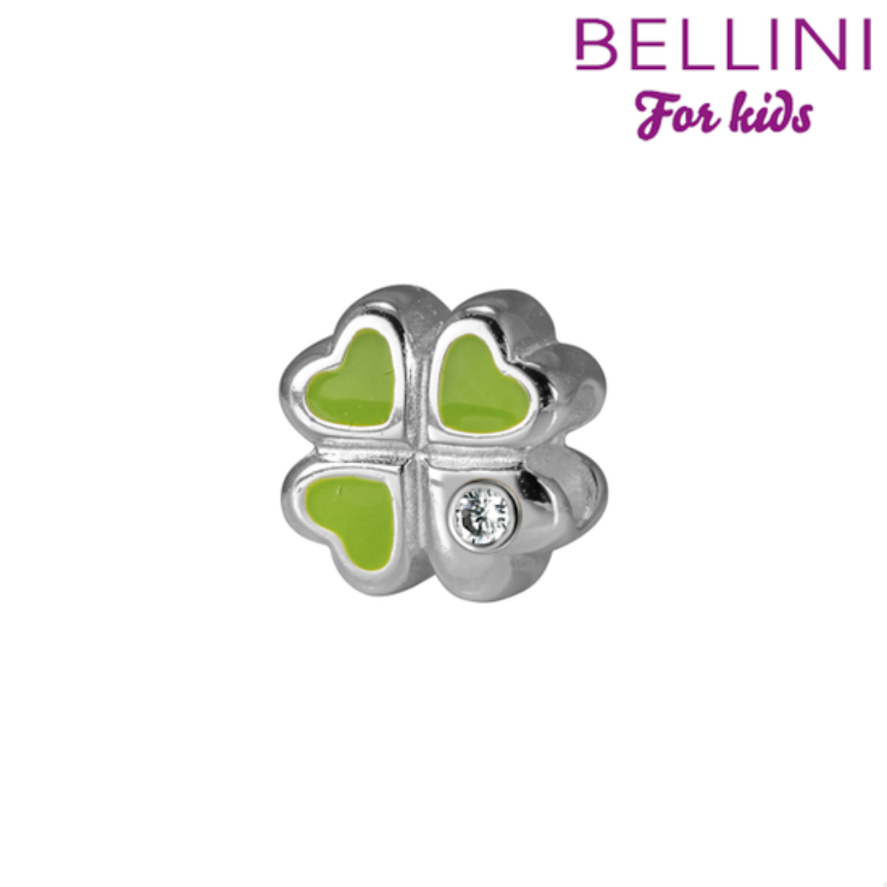 Voor de jonge dames heeft Bellini een ruime collectie kleine zilveren bedels (925). Stel je eigen bedelarmband samen en kies je favoriete bedels zoals je favoriete huisdier, hobby, fantasie bedel of misschien wel je eigen naam? Met een stopper houd je de Bellini bedels mooi op hun plaats. De bedels zijn allemaal gemaakt van echt zilver en afgewerkt met kleurrijk emaille of een schitterende zirkonia.

Met de zilveren bedelarmbanden van Bellini kies je zelf welke bedels er op jouw armband komen. Geef je armband extra kleur met de vrolijk gekleurde emaille bedels van Bellini. De bedels zijn gemaakt van zilver en afgewerkt met vrolijk gekleurd emaille. Wat dacht je van rode kersen, een paarse vlinder of een roze bloem?

Bellini 567.472
Zilveren Bellini bedel klaver groen emaille en een zirkonia