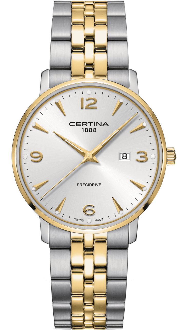 Dit is een prachtig bi colour horloge van Certina. In de wijzerplaat die ook is voorzien van een datum aanduiding zitten ook nog gouden details. Door het Precidrive uurwerk loopt dit hologe 8 tot 10 keer nauwkeuriger dan normale quartz uurwerken.