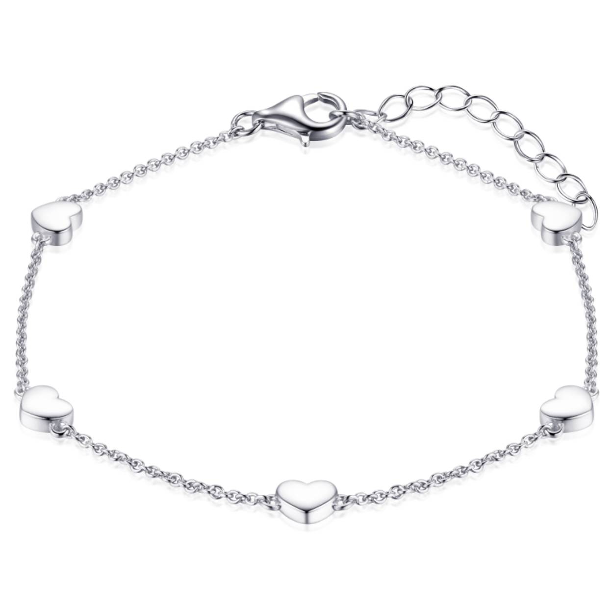 Mooie Zilveren anker schakel armband met 5 massieve hartjes. 
Lengte: 17 cm + 3 cm.

Leuk om te combineren met de bijpassend 
collier N1030, N1031, N1032, N1033 en/of 
oorstekers E1031 en/of
oorringen KC1026