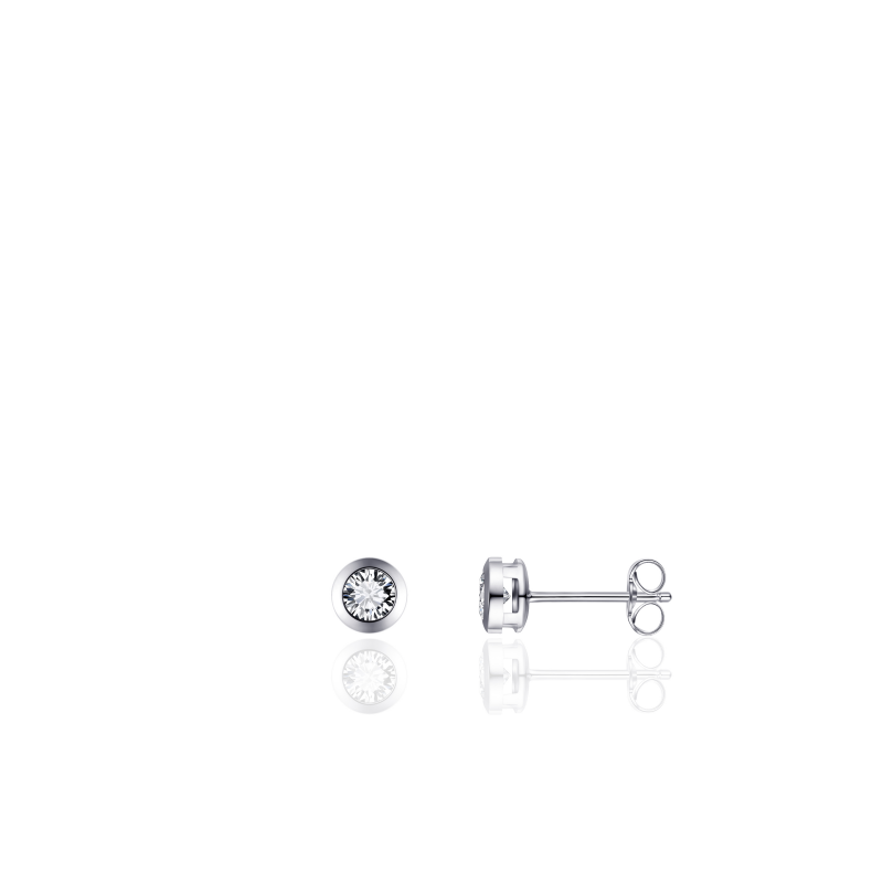 14k witgouden oorknop met een zirkonia 2.5mm, zirkonia is gezet in een ronde zetkast.