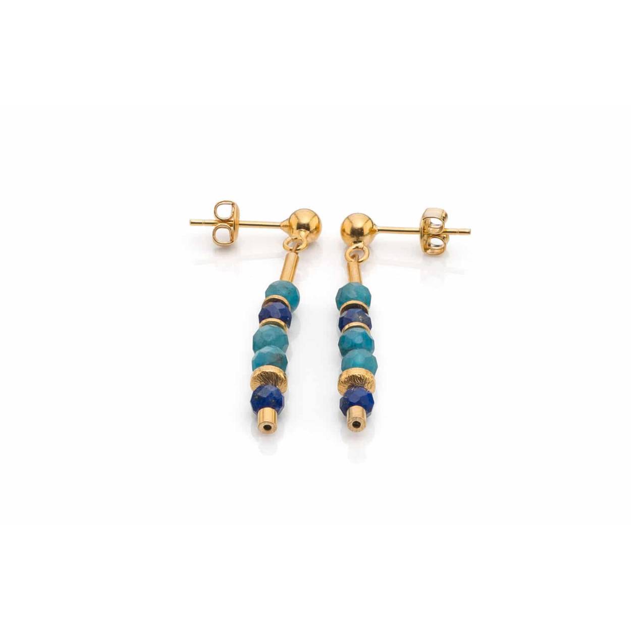 Oorstekers, lapis lazuli en apatiet met zilver verguld