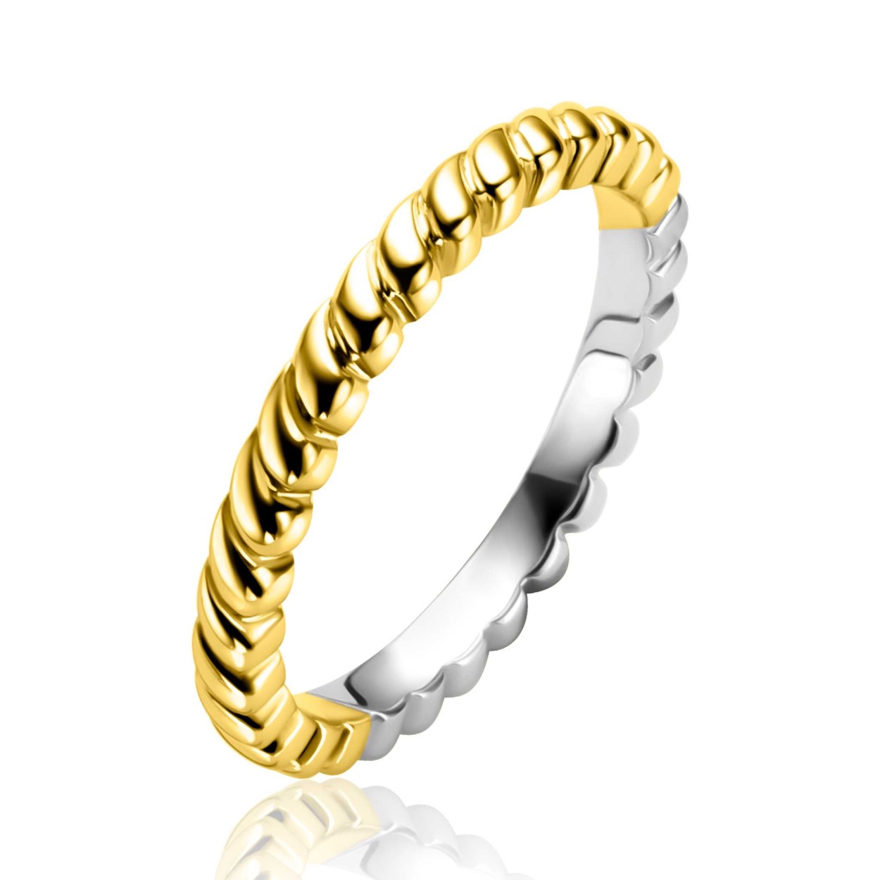ZINZI gold plated zilveren aanschuifring (2,5mm breed) met kleine druppels als motief. De druppels zijn zo gedraaid zodat ze mooi in elkaar vallen. Ideaal om te combineren met je andere Zinzi aanschuifringen. Mix & match. Vervaardigd van eerste gehalte zilver (925) en extra geel verguld.