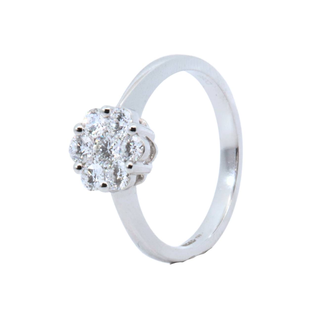 Solitair in het witgoud met diamanten van 0.30ct in bloemvorm