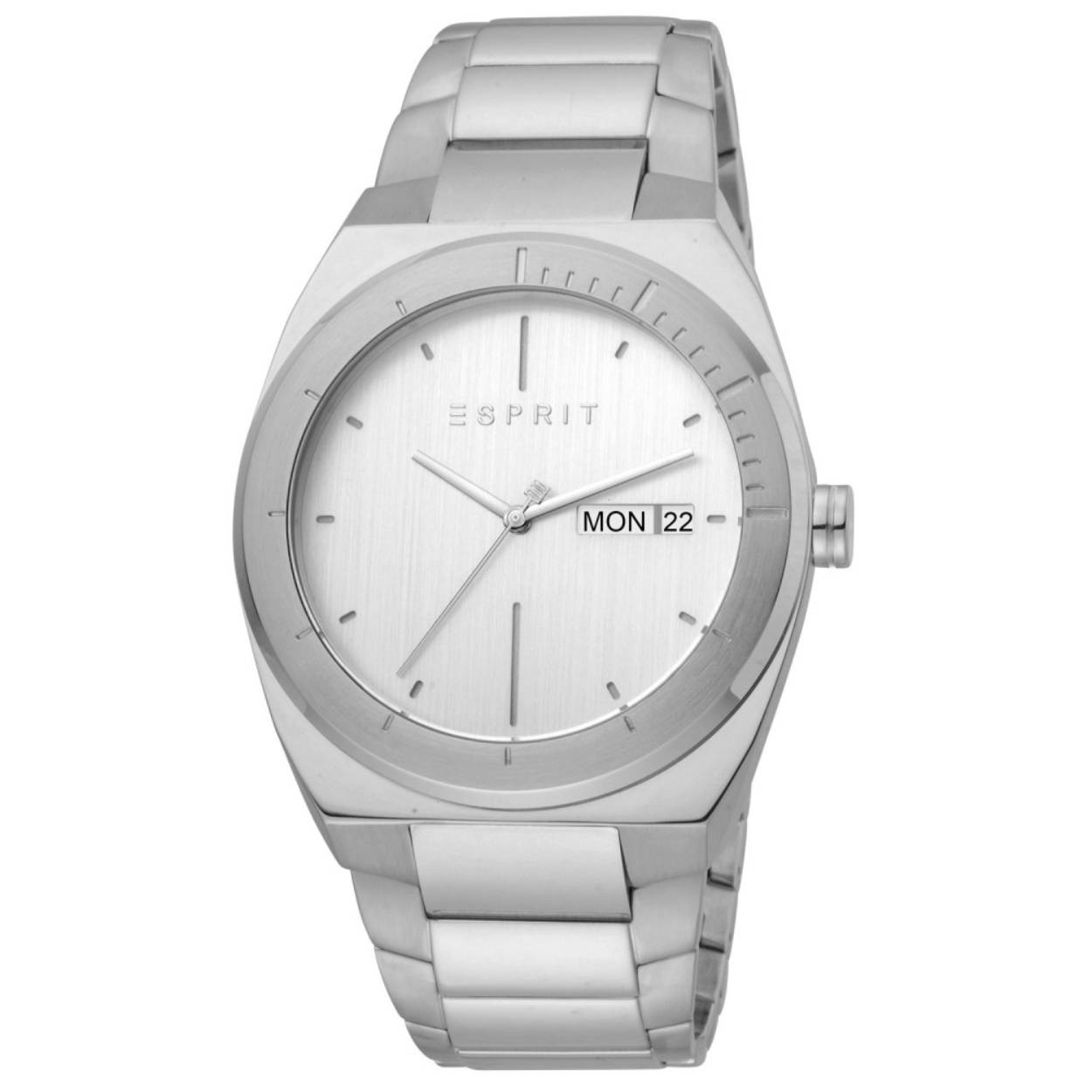 Dit heren horloge is van het merk Esprit. Het is een quartz horloge met een dag datum aanduiding. De band is gemaakt van RVS en de diameter van de kast is 40mm.