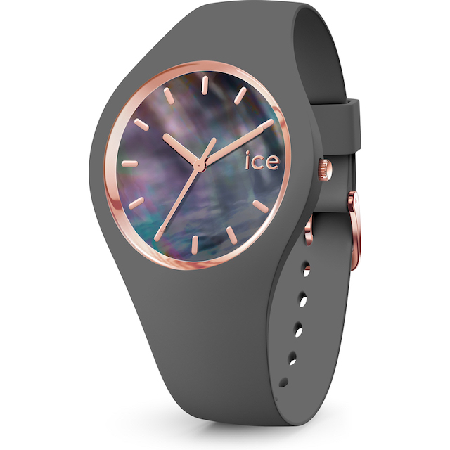 Ice Watch damesuurwerk uit de Ice Pearl collectie - Grijze siliconen band - Parelmoer wijzerplaat - Rosékleurige uuraanduiding - Waterdichtheid: 10 ATM - Maat S