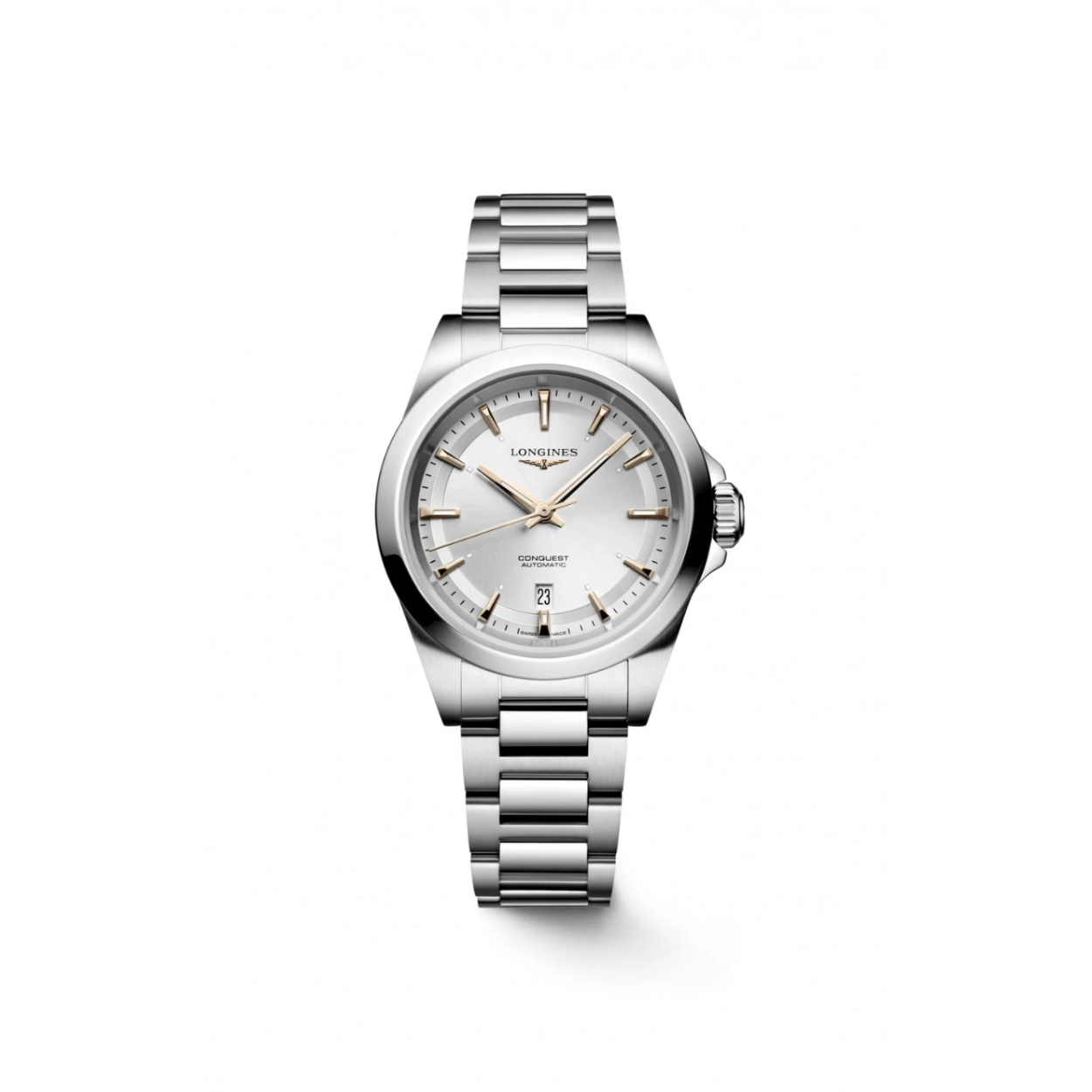 Dit Longines horloge behoort tot de Conquest collectie.
Referentienummer: L3.320.4.72.6

Dit Longines Conquest horloge is uitgerust met een automatisch uurwerk, met een monokristallijne silicium balansveer gangreserve tot 45 uur. De kast en band zijn gemaakt van edelstaal. Het horloge heeft een diameter van 30mm en is getest op een waterdichtheid van 10 ATM / 100 M. De zilveren sunray wijzerplaat is voorzien van een datumvenster op 6 uur. Het horloge heeft een krasvrij saffierglas met een anti-reflectieve coating aan beide zijden.