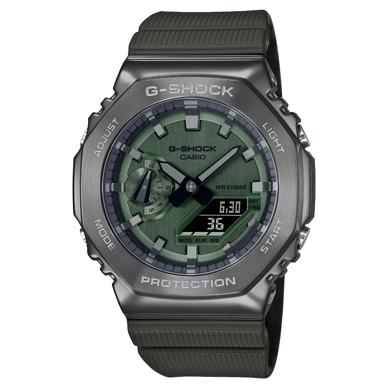 Ga voor een slank, strak en opvallend G-SHOCK-model in een achthoekige versie van het originele iconische design met metalen afwerking. De sterke rand is gemaakt van roestvrij staal met een afwerking van fijne, afgeronde lijnen en staat voor stijl. De wijzerplaat is behandeld met een PVD-afwerking voor een zeer gedetailleerde metallic look die past bij een klassiek metalen G-SHOCK-horloge. Toenemende variaties in de gedetailleerde vierkante stippen op de polsband geven de casual urethaan materialen een extra boost.