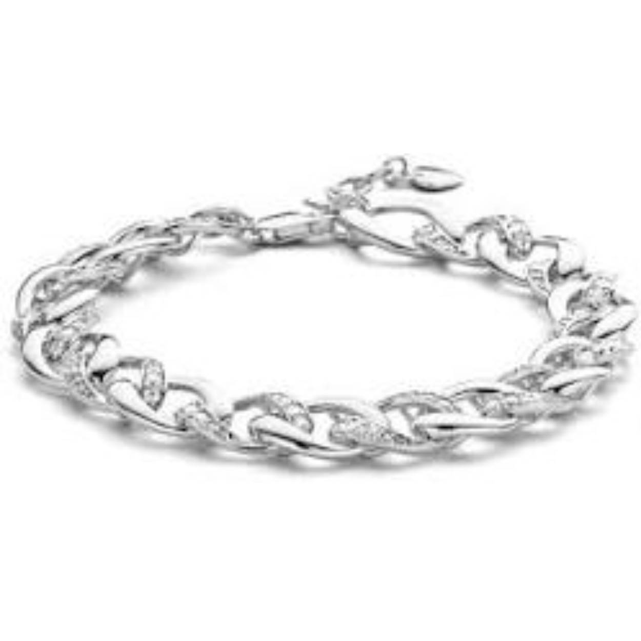 Luxe zilveren schakelarmband met zirkonia's 
De armband is gerhodineerd voor een langdurige glans