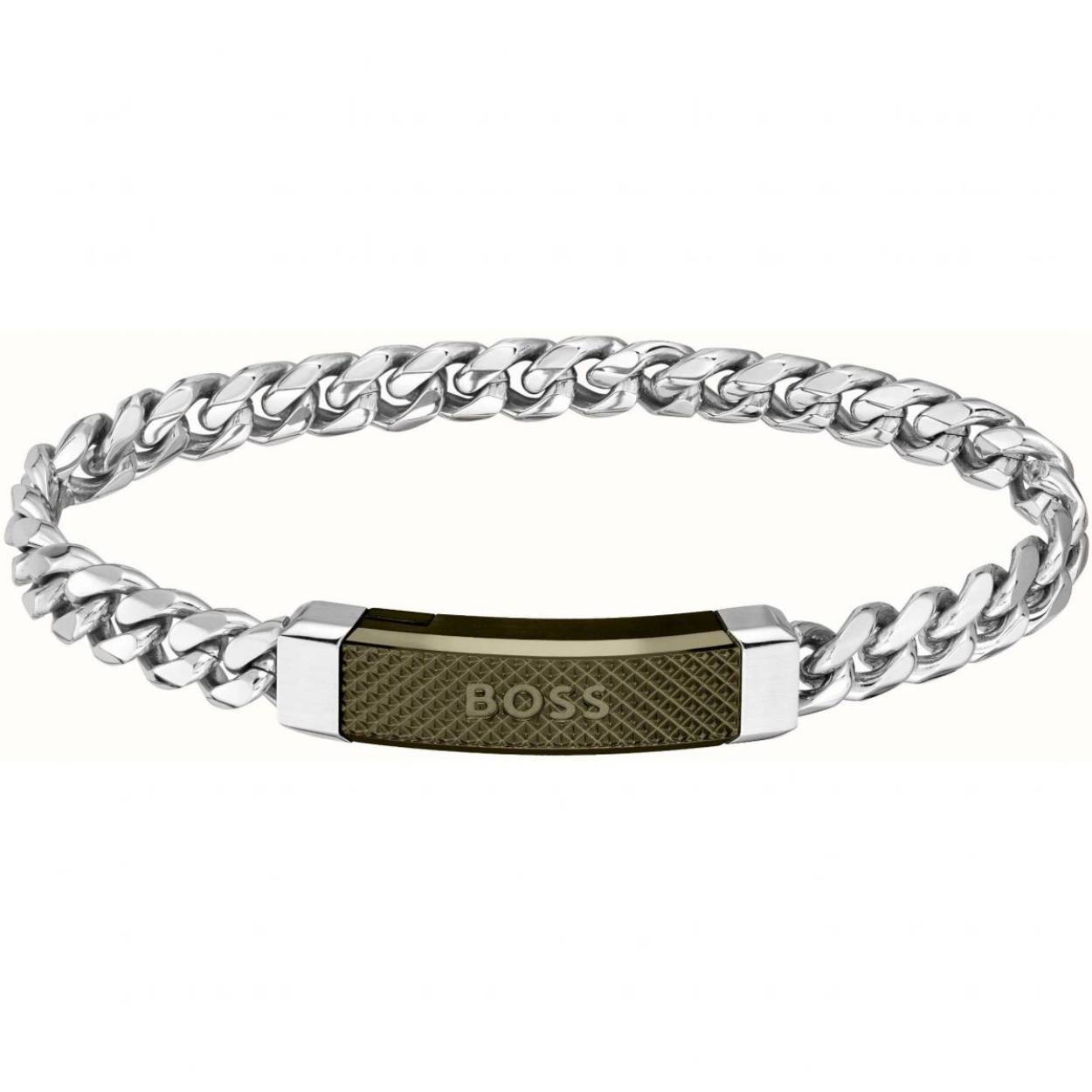 Boss armband staal/bruin