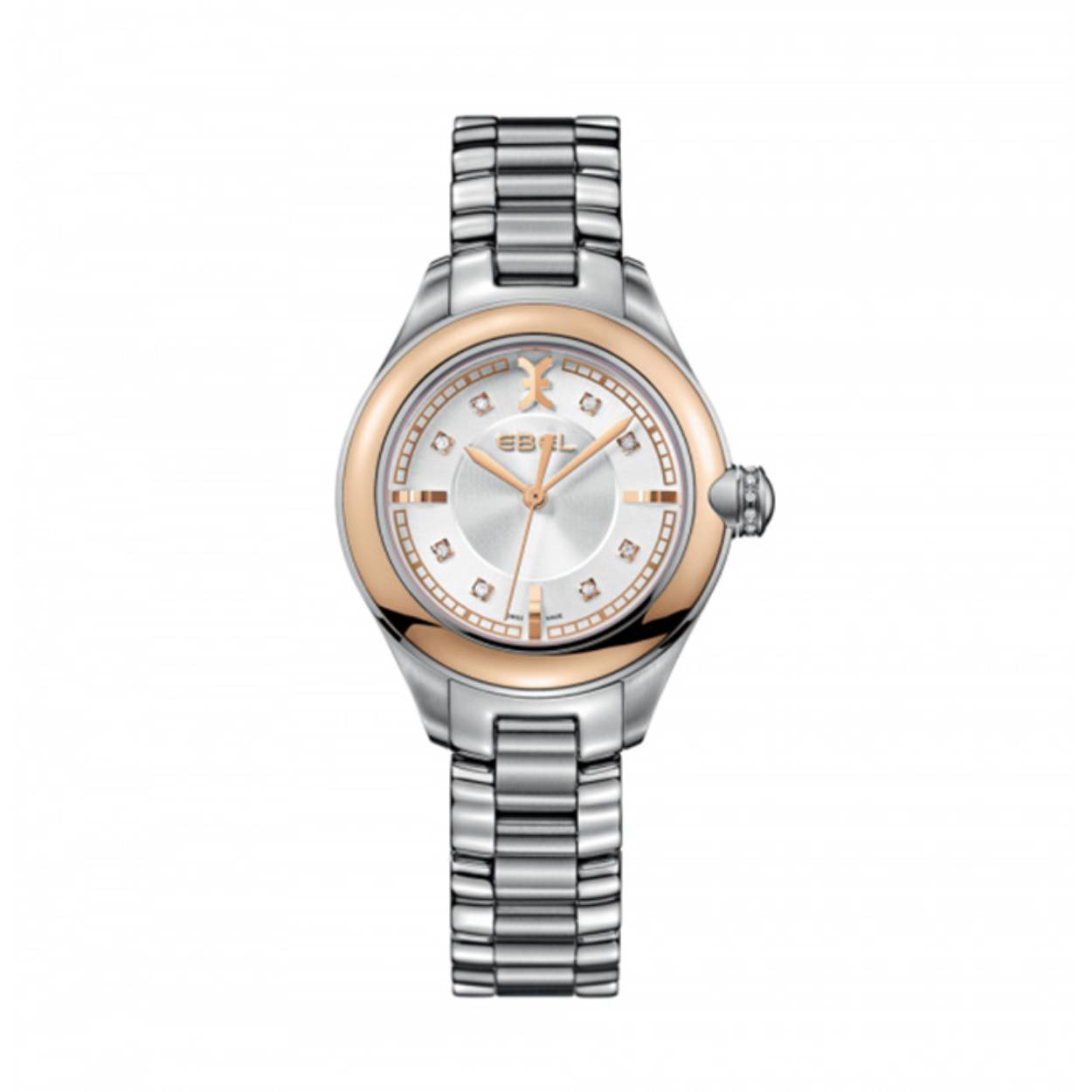 Het EBEL Wave Onde horloge komt uit de EBEL Onde serie. Dit dameshorloge is voorzien van een 18K roségouden horlogekast met een diameter van 30 mm. Op het uurwerk van dit model zijn 8 diamanten gemonteerd. Het dameshorloge is afgewerkt met een sportieve armband die gemaakt is van edelstaal.  Daarnaast is dit horloge getest op een waterdichtheid van wel 50 meter.