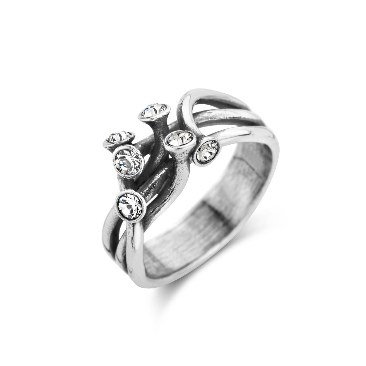 Geoxideerd zilveren ring met kristal