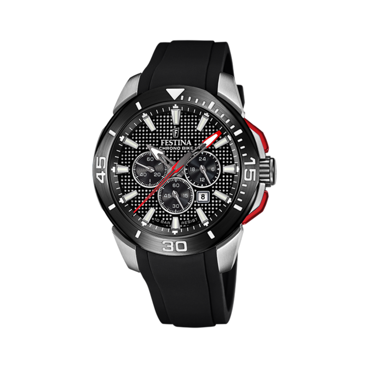 Op zoek naar een stijlvol horloge dat zowel trendy als functioneel is? Dan is de FESTINA F20642/4 het perfecte horloge voor jou! Dit analoge horloge heeft een quartz uurwerk en een diameter van 47 mm, waardoor het een opvallende verschijning om je pols zal zijn.

De behuizing van de FESTINA F20642/4 is rond van vorm en zilverkleurig van kleur. Het materiaal van de behuizing is roestvrij staal, wat zorgt voor duurzaamheid en een luxe uitstraling. De wijzerplaat van het horloge is zwart van kleur en het glas is gemaakt van mineraal, waardoor het goed beschermd is tegen krassen en stoten.

De band van de FESTINA F20642/4 is zwart van kleur en gemaakt van siliconen, wat zorgt voor een comfortabele pasvorm om je pols. Daarnaast heeft dit horloge een handige datumweergave en is waterdicht tot 10 bar, waardoor je er zonder zorgen mee kunt zwemmen.

De sluiting van de FESTINA F20642/4 is een gesp, waardoor je het horloge gemakkelijk om en af kunt doen. Dit horloge is van het merk Festina, een bekend en betrouwbaar horlogemerk dat garant staat voor kwaliteit en vakmanschap. Als officieel verkooppunt kunnen wij je verzekeren dat je een authentiek en origineel horloge van Festina in handen krijgt.

Kortom, de FESTINA F20642/4 is een trendy en functioneel horloge met een stoer design en handige functies. Of je nu op zoek bent naar een horloge voor dagelijks gebruik of voor speciale gelegenheden, met de FESTINA F20642/4 zit je altijd goed! Bestel nu en ervaar zelf het vakmanschap en de kwaliteit van Festina.