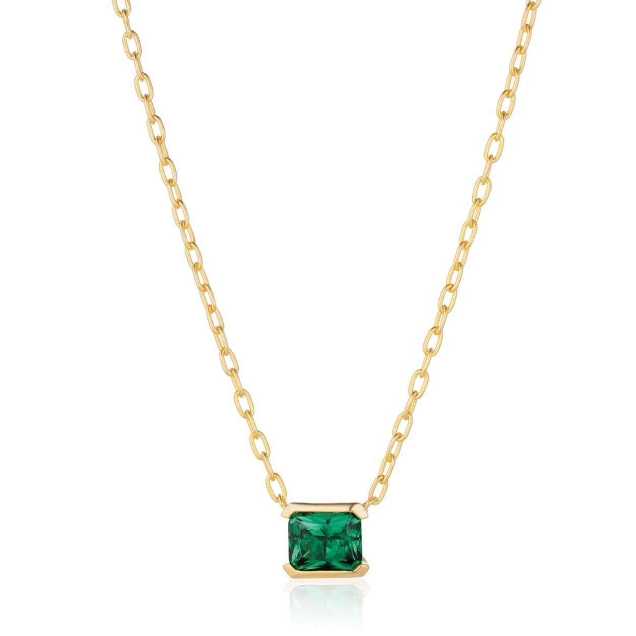 Ketting plaqué zilver met grote groene zirconium