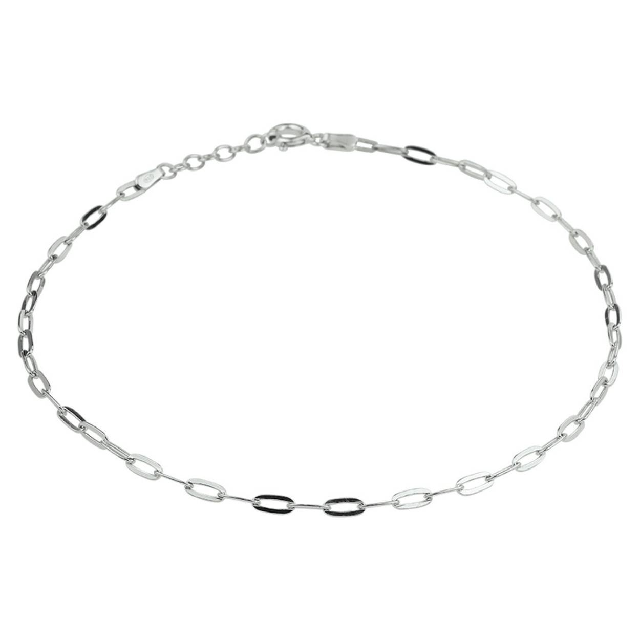 Gerhodineerd 925 zilveren enkelbandje met een paperclip platte buis schakel van 2.4mm.

