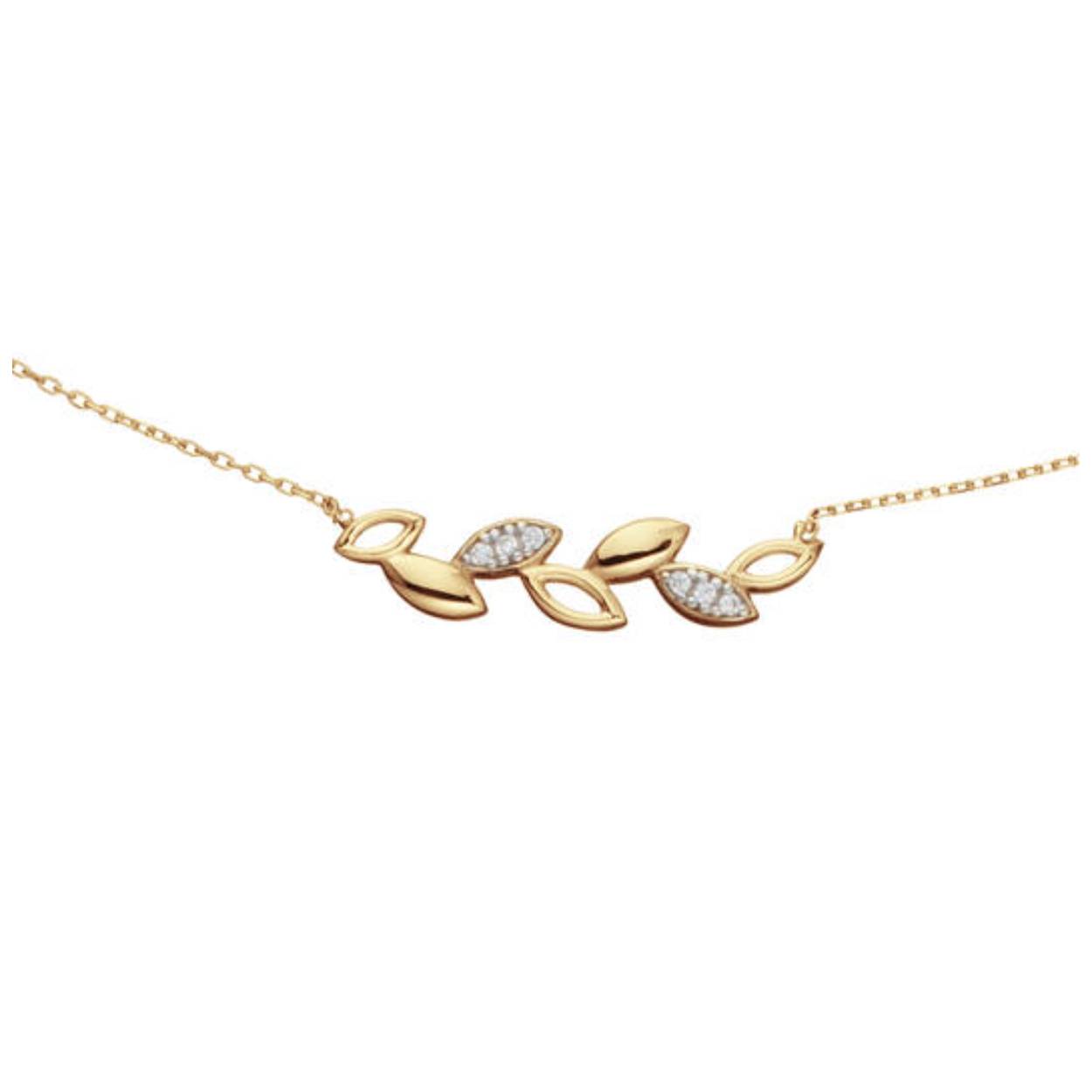 Gouden Collier met Blad Motief met Zirkonia
