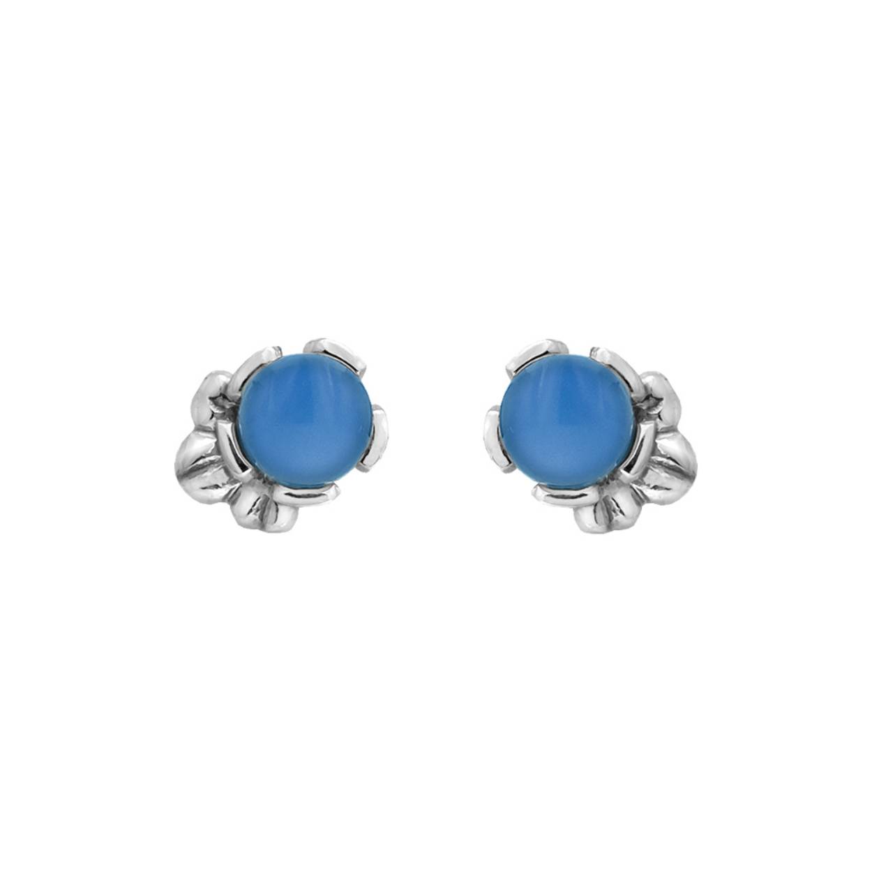 Zilveren Rabinovich oorknoppen Crown Imperial met blauwe Chalcedoon.