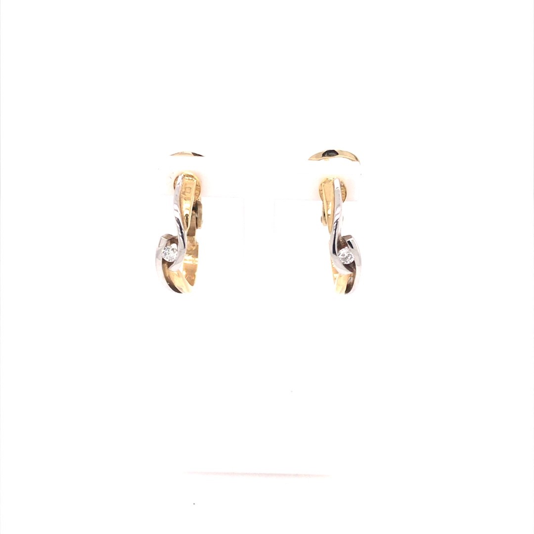 Eclat 14krt geel/witgouden oorstekers met diamant