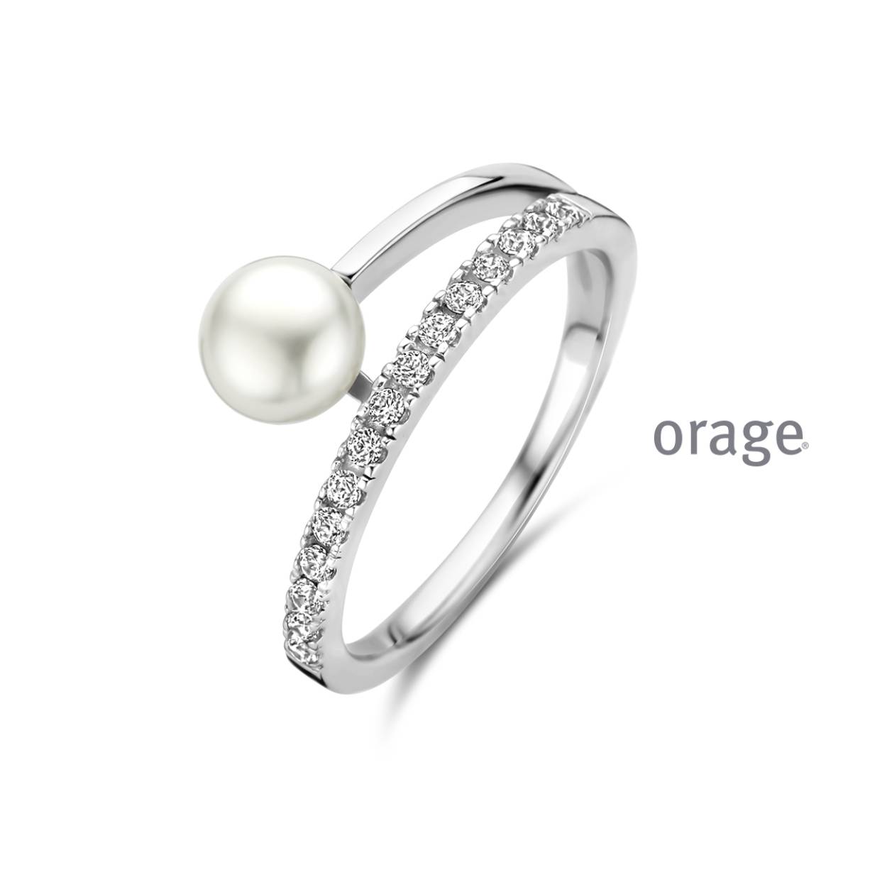 Zilveren ring met zirkoon en zoetwaterparel
BA055