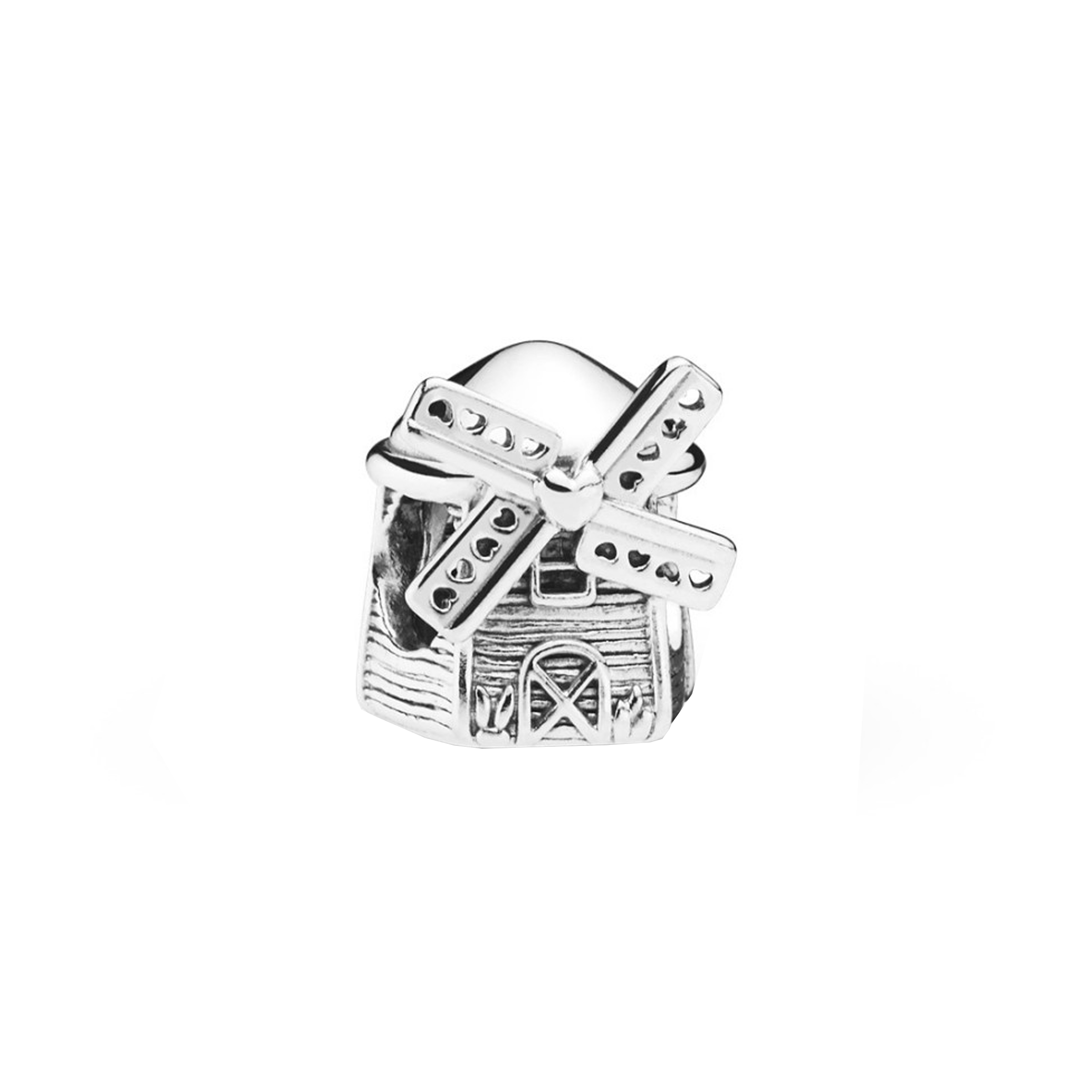 De windmolen-bedel, gemaakt voor onze vrienden in Nederland, waar de klassieke windmolen als symbool voor het land geldt, is gemaakt van sterling zilver. De bedel stelt een 'houten' huisje met een sierlijke deur voor en heeft wieken met uitgesneden hartjes. Draag hem aan je favoriete armband of ketting als een universeel symbool voor leven, zelfstandigheid en doorzettingsvermogen