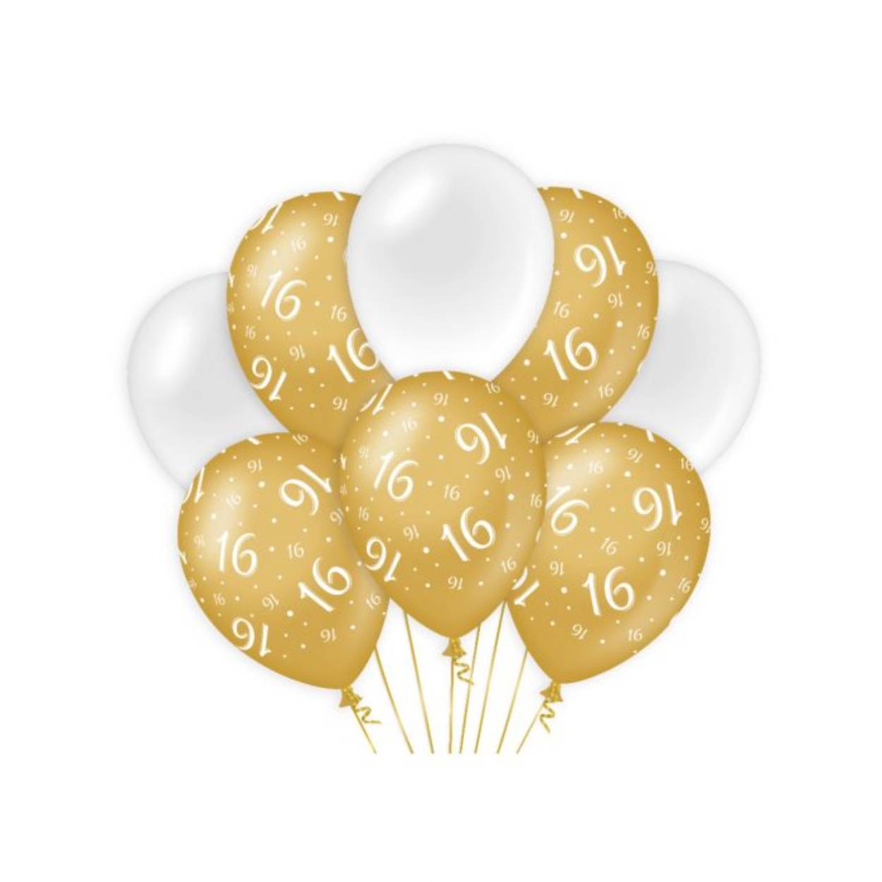 Maak uw gold/white party compleet met onze decoration balloons gold/white! Deze goud witte ballonnen zijn de ideale decoratie voor speciale feestjes zoals kroonleeftijden en geven een luxe uitstraling aan het feest.

Naast de gold/white balloons vindt u bij ons in dezelfde stijl ook nog gold/white hanging decorations en bijvoorbeeld party flag banners.

