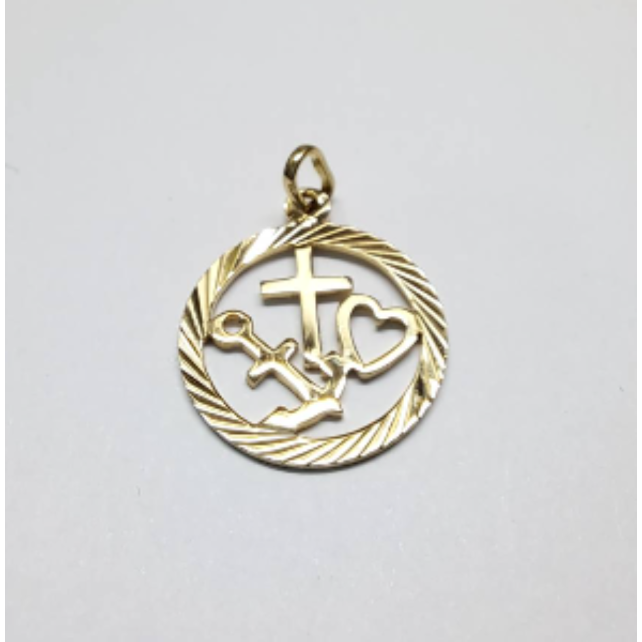 14 Karaat geel gouden ronde hanger hoop, geloof & liefde. 20 mm diameter