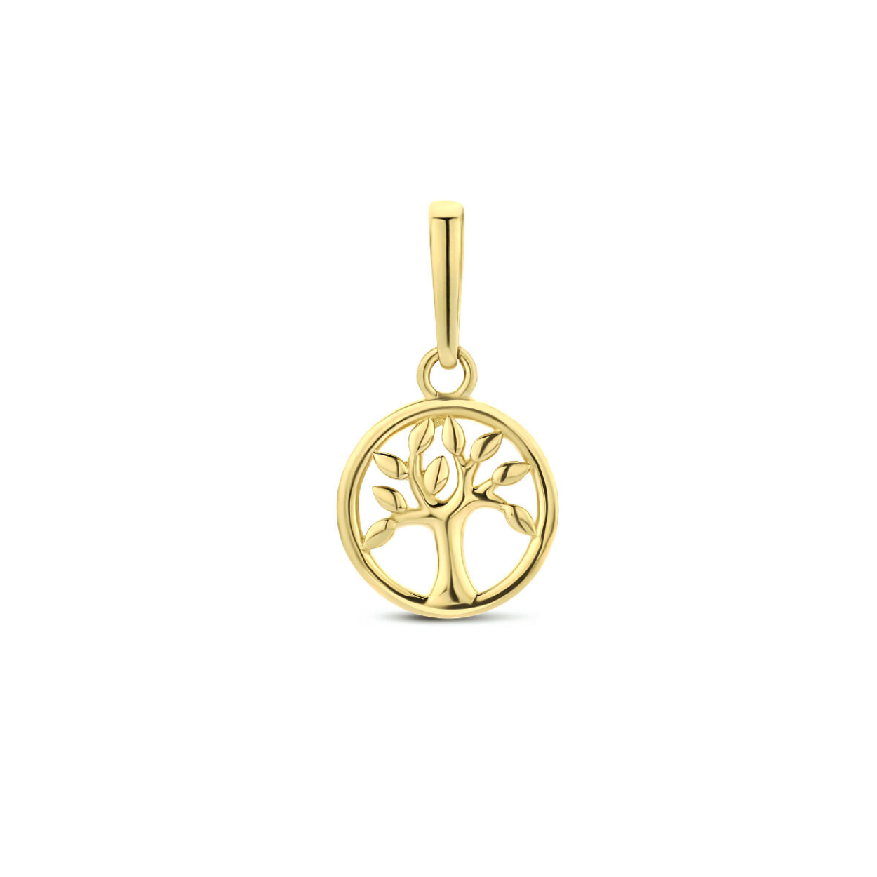 14k Geelgouden levensboom hanger. De hanger heeft een diameter van 7.6mm.
