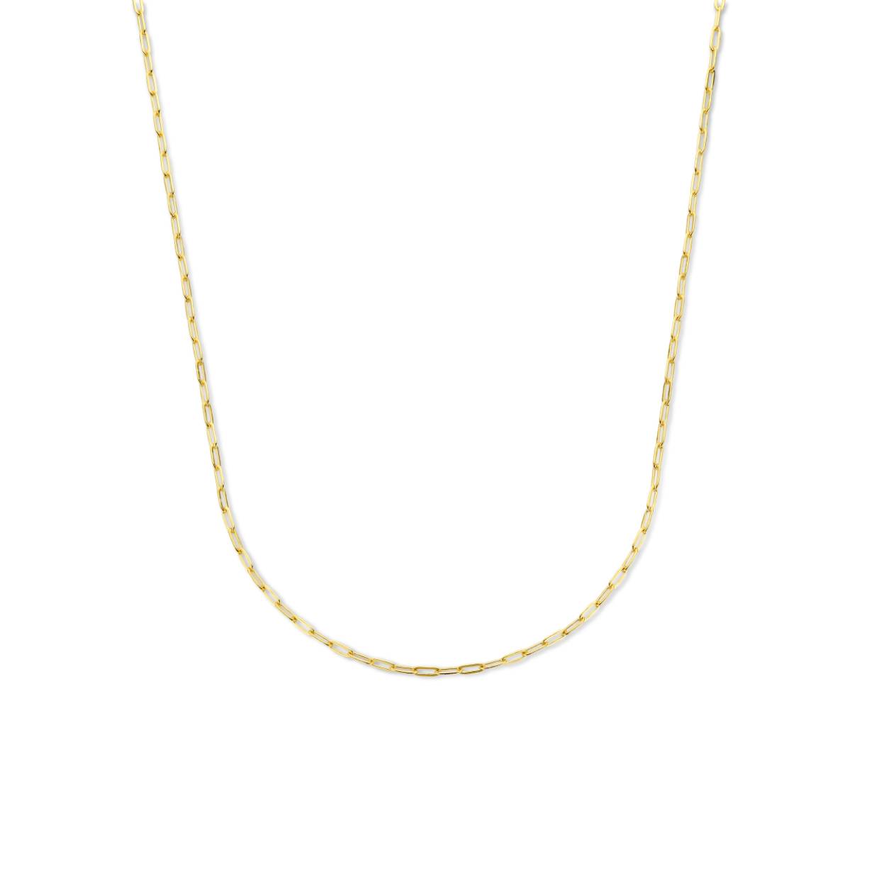 Geelgoud op 925 zilveren paperclip collier uitgevoerd met een karabijnsluiting. Het collier heeft een schakelbreedte van 2.2mm. Geen garantie op plating.