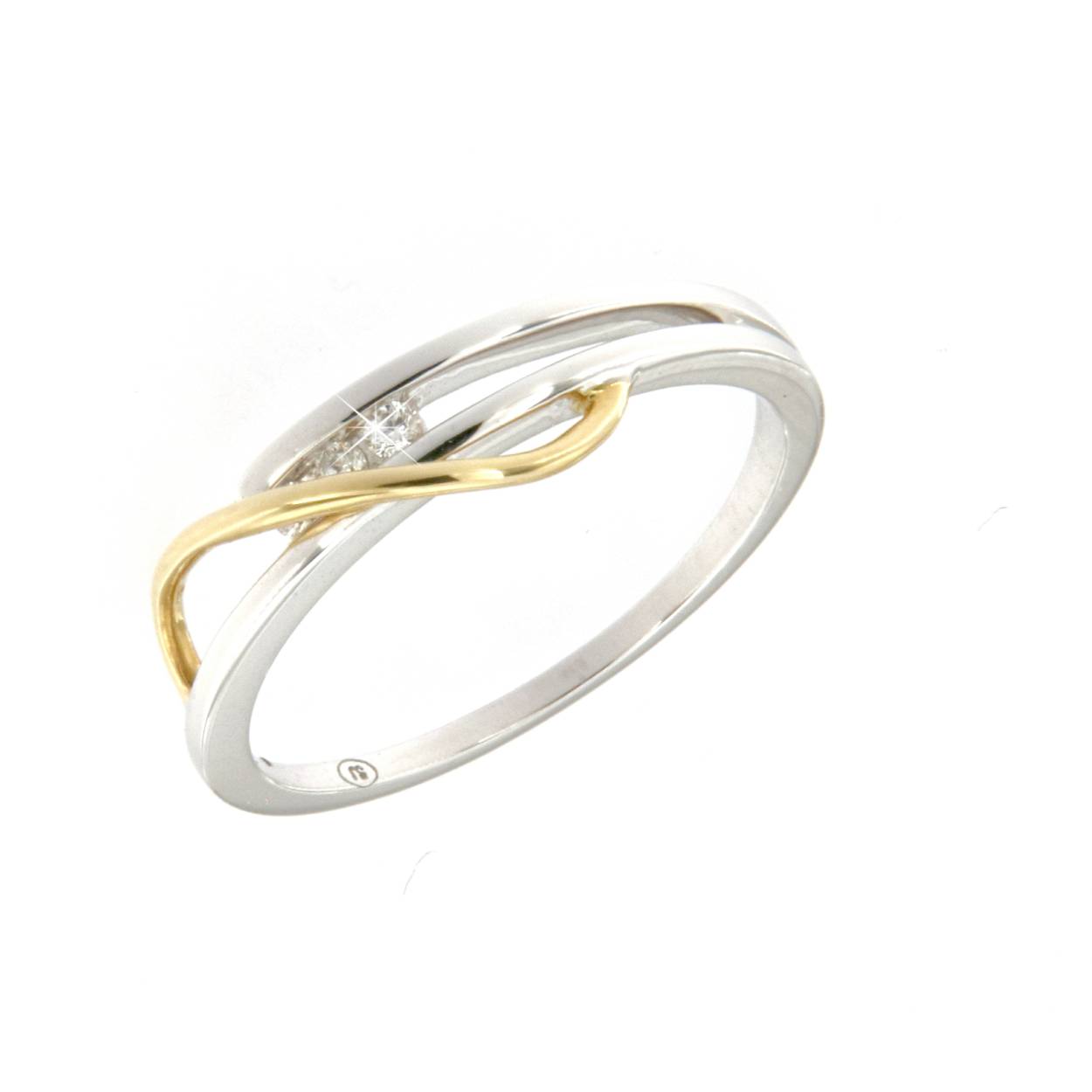 bicolor ring 18kt goud met briljant 0.04ct