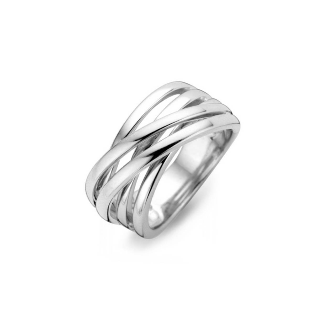 Moments zilveren,  Crossover ring met vijf gladde banen.
