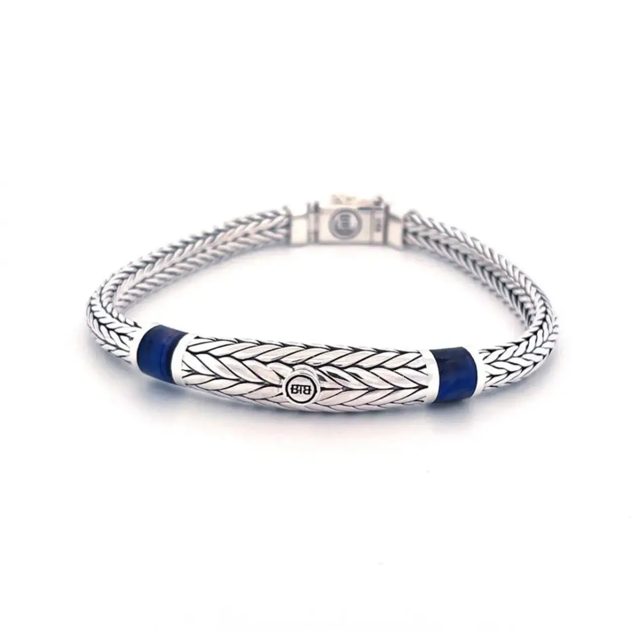 J152 Ellen XS Stone Bracelet Silver Tigereye Navy
