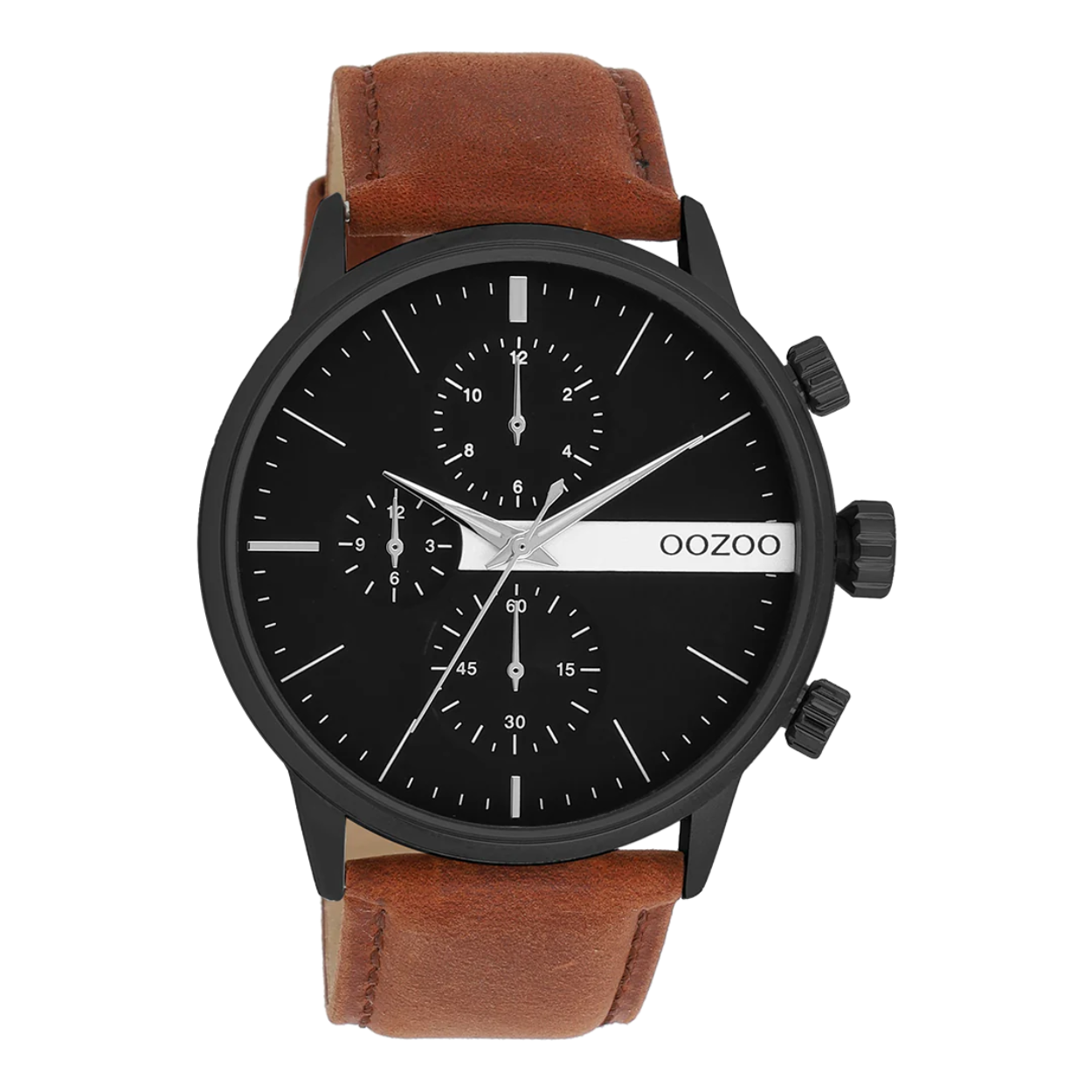ZWARTE HORLOGE MET BRUINE LEREN BAND