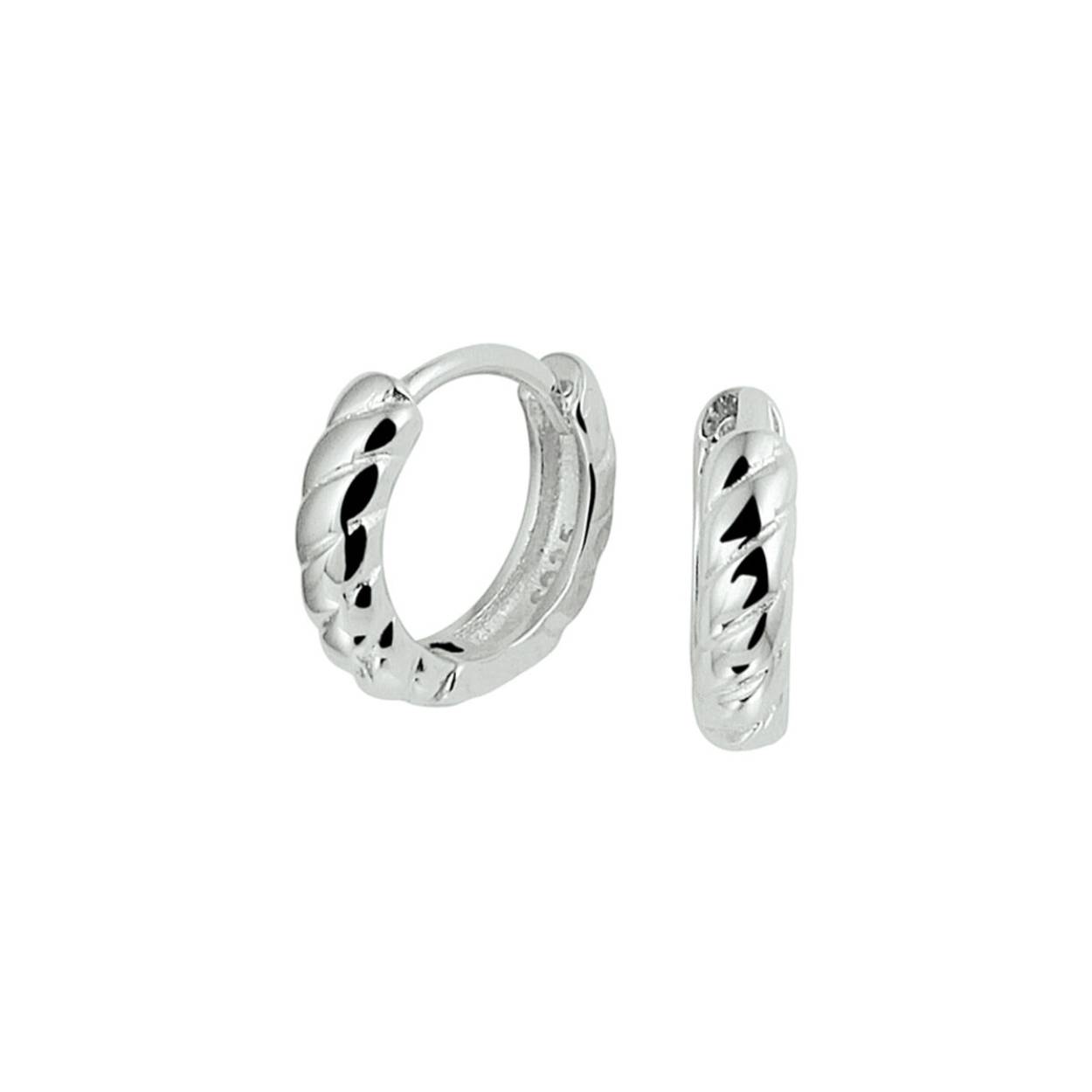 Trendy gerhodineerd zilveren klapoorringen met een poli afwerking en een stevige scharniersluiting.